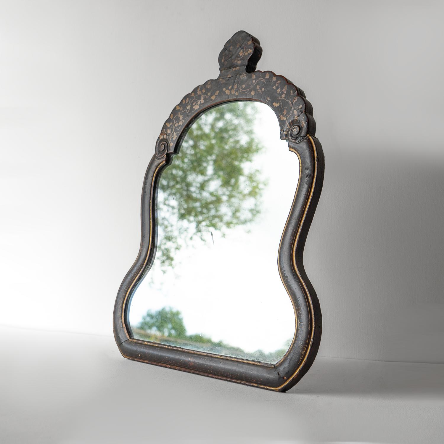 Antique Chinoiserie Lacquered Scrolling Table/Wall Mirror, Gilt Foliate design In Good Condition In Bristol, GB