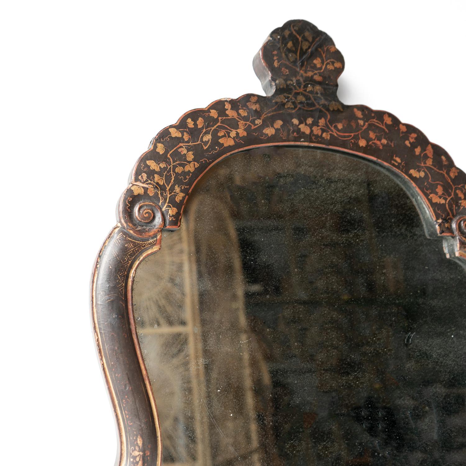 19th Century Antique Chinoiserie Lacquered Scrolling Table/Wall Mirror, Gilt Foliate design