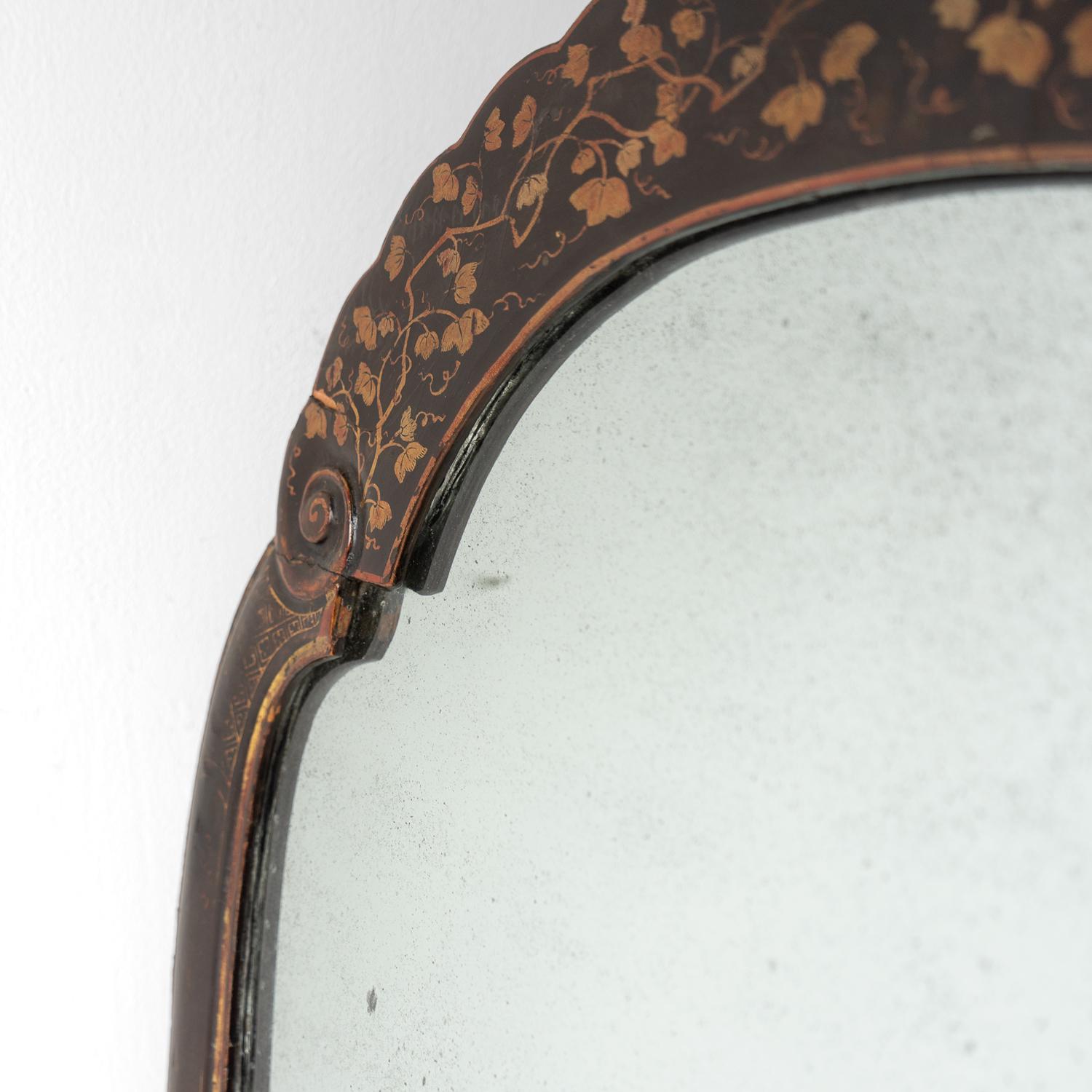 Antique Chinoiserie Lacquered Scrolling Table/Wall Mirror, Gilt Foliate design 3