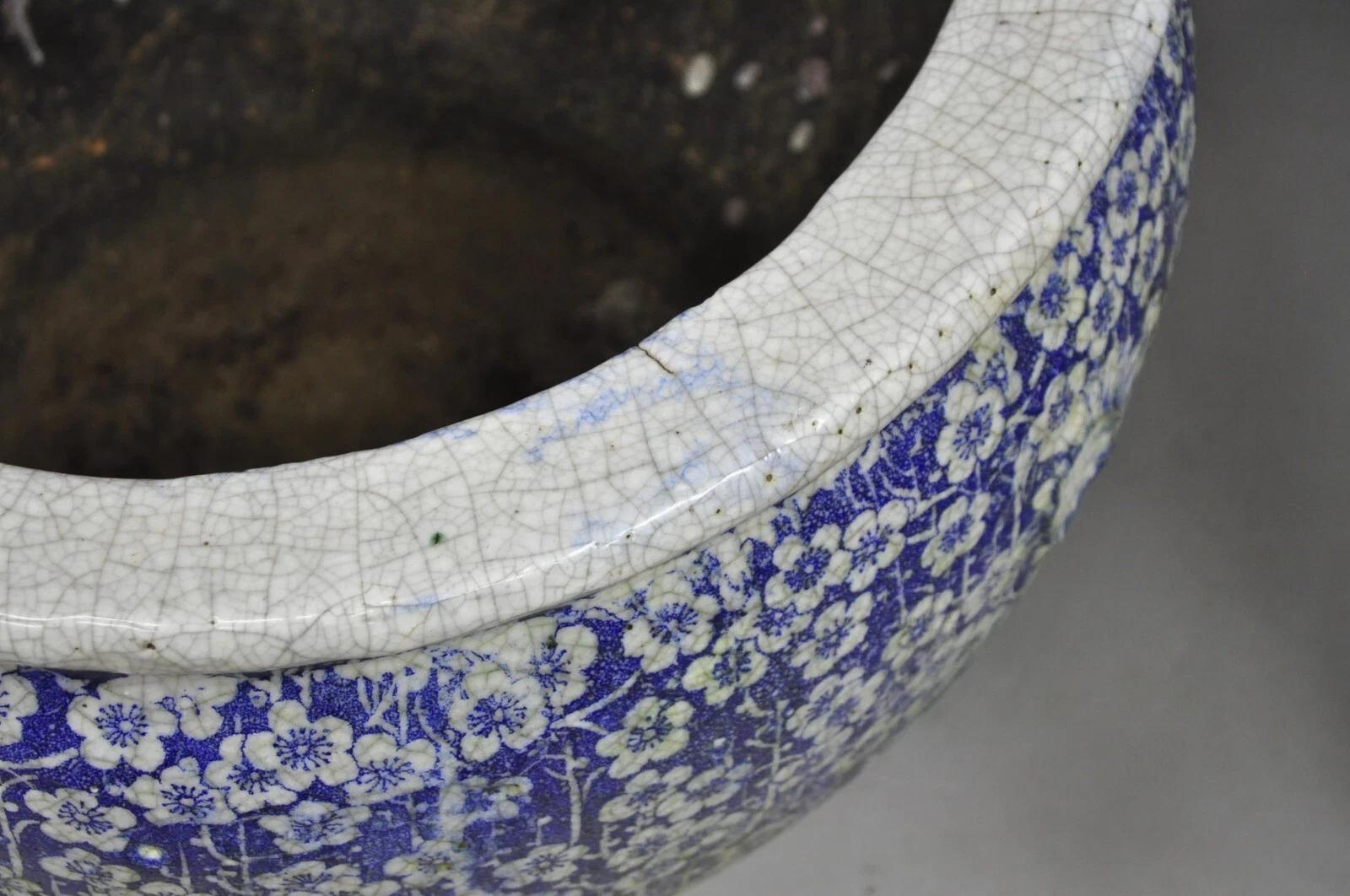 Antike Chinoiserie große blau weiß Terrakotta 23