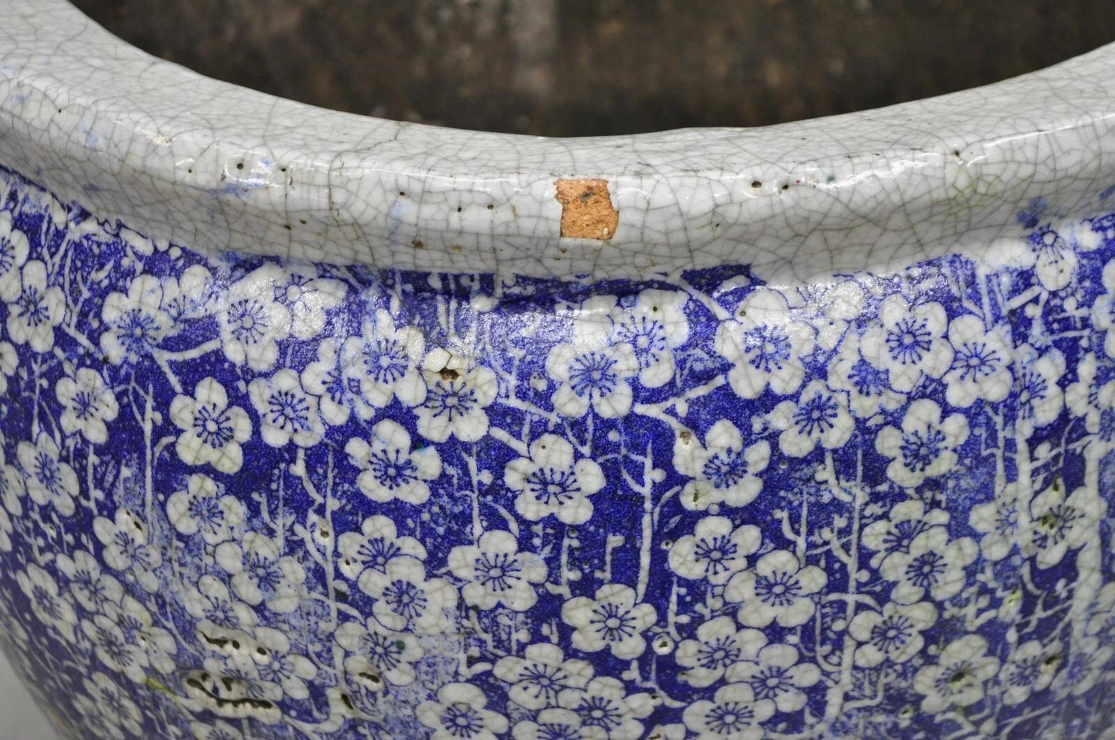 Antike Chinoiserie große blau weiß Terrakotta 23
