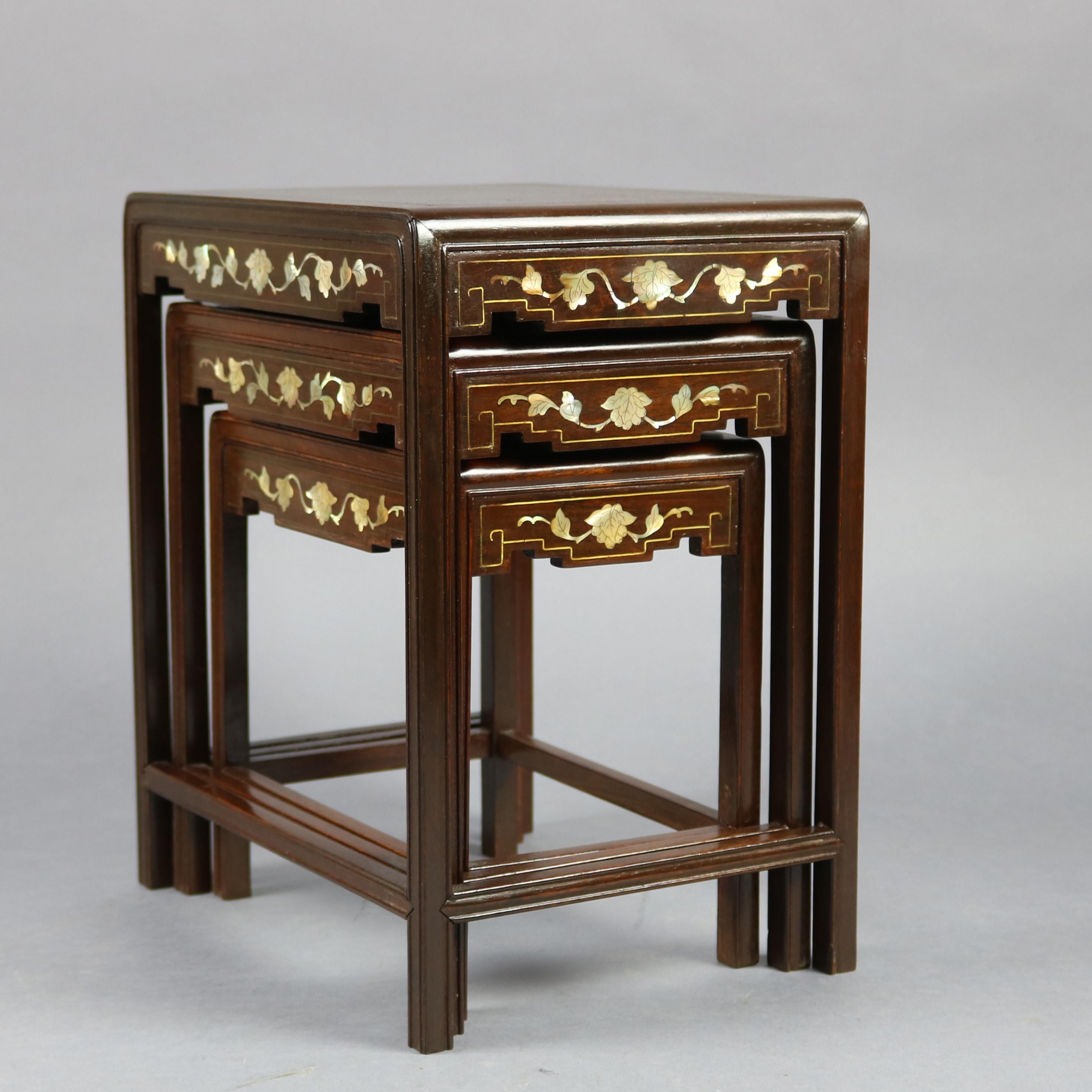19th Century Antique Chinoiserie Mother of Pearl Inlaid and Gilt Hardwood Nesting Table
