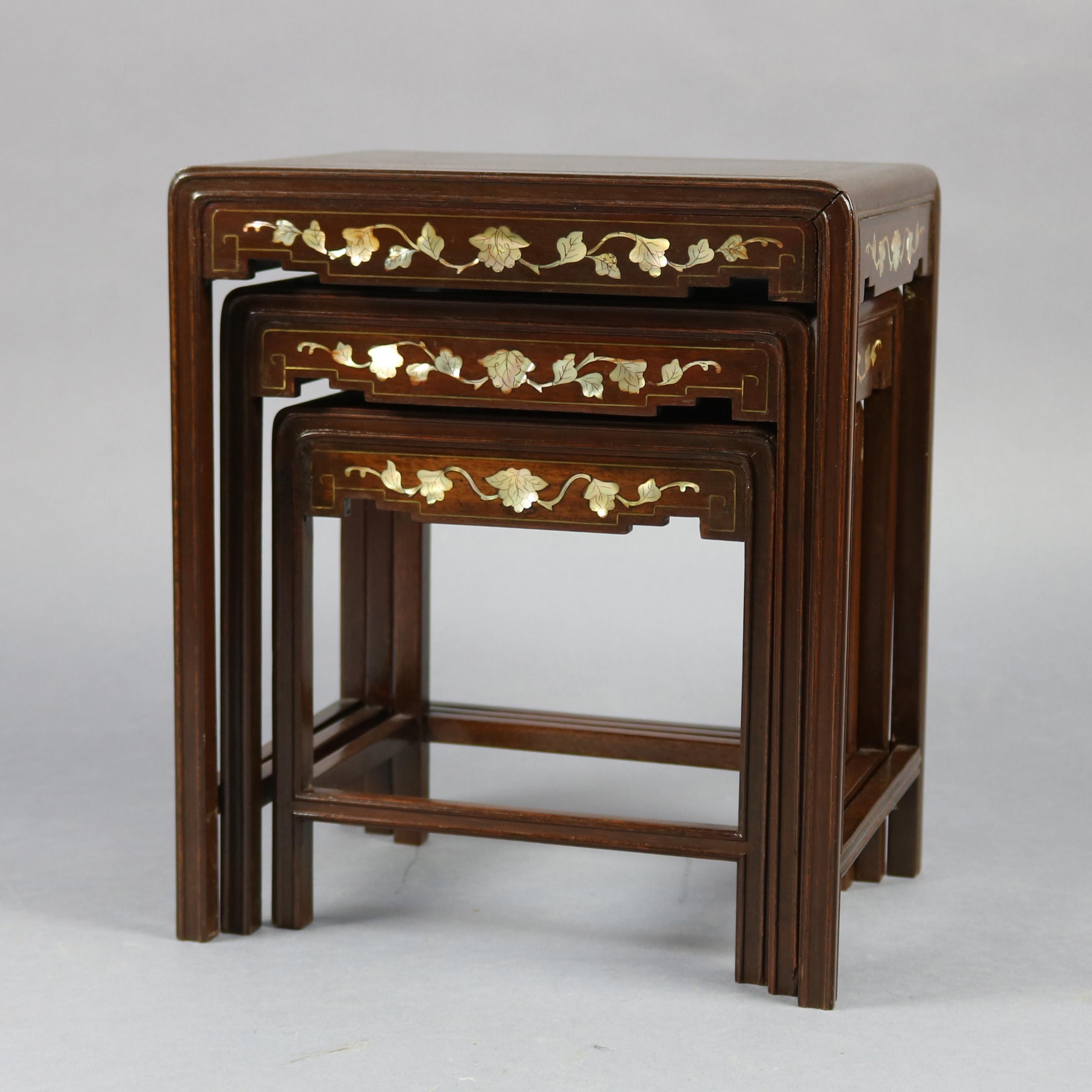 Mother-of-Pearl Antique Chinoiserie Mother of Pearl Inlaid and Gilt Hardwood Nesting Table