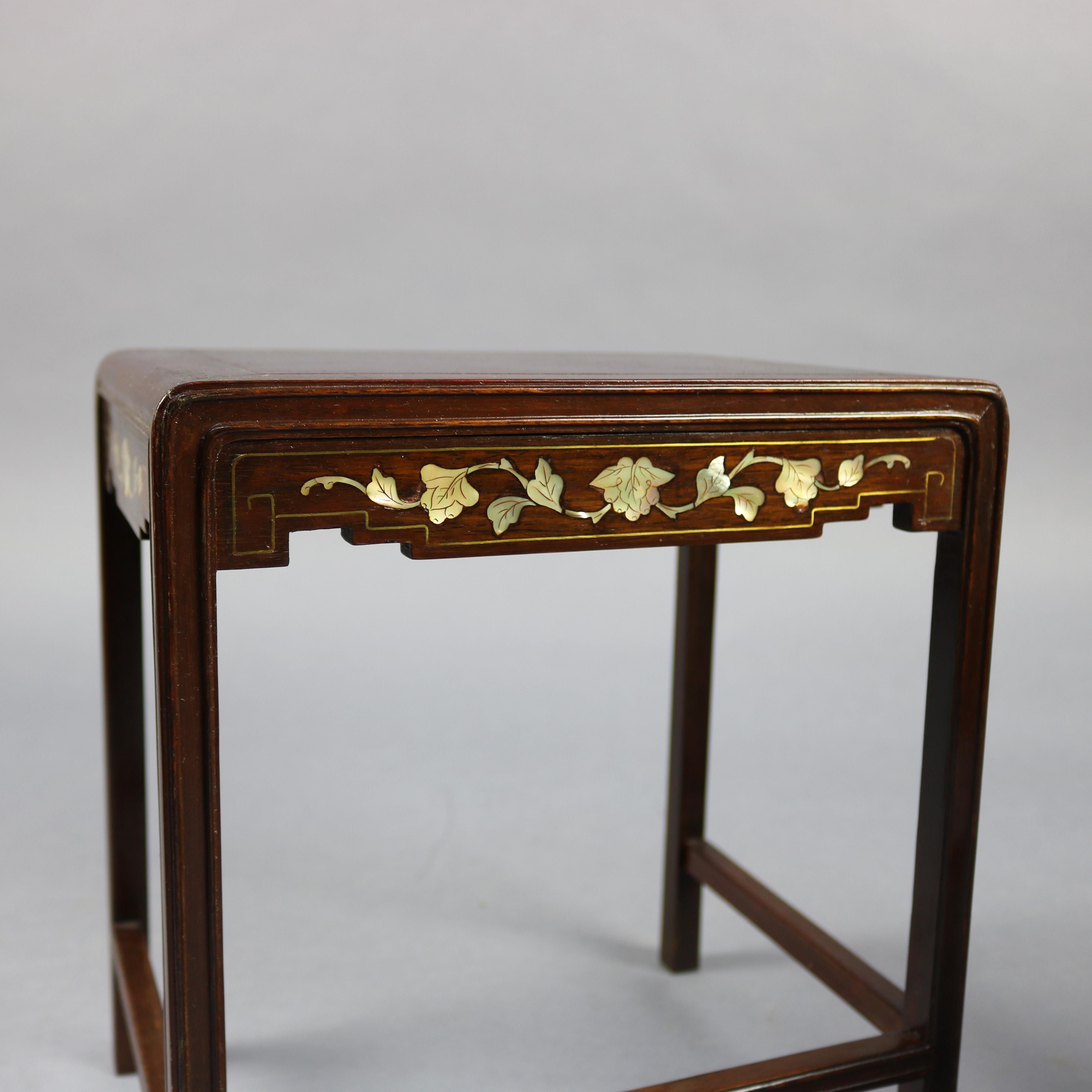 Antique Chinoiserie Mother of Pearl Inlaid and Gilt Hardwood Nesting Table 1