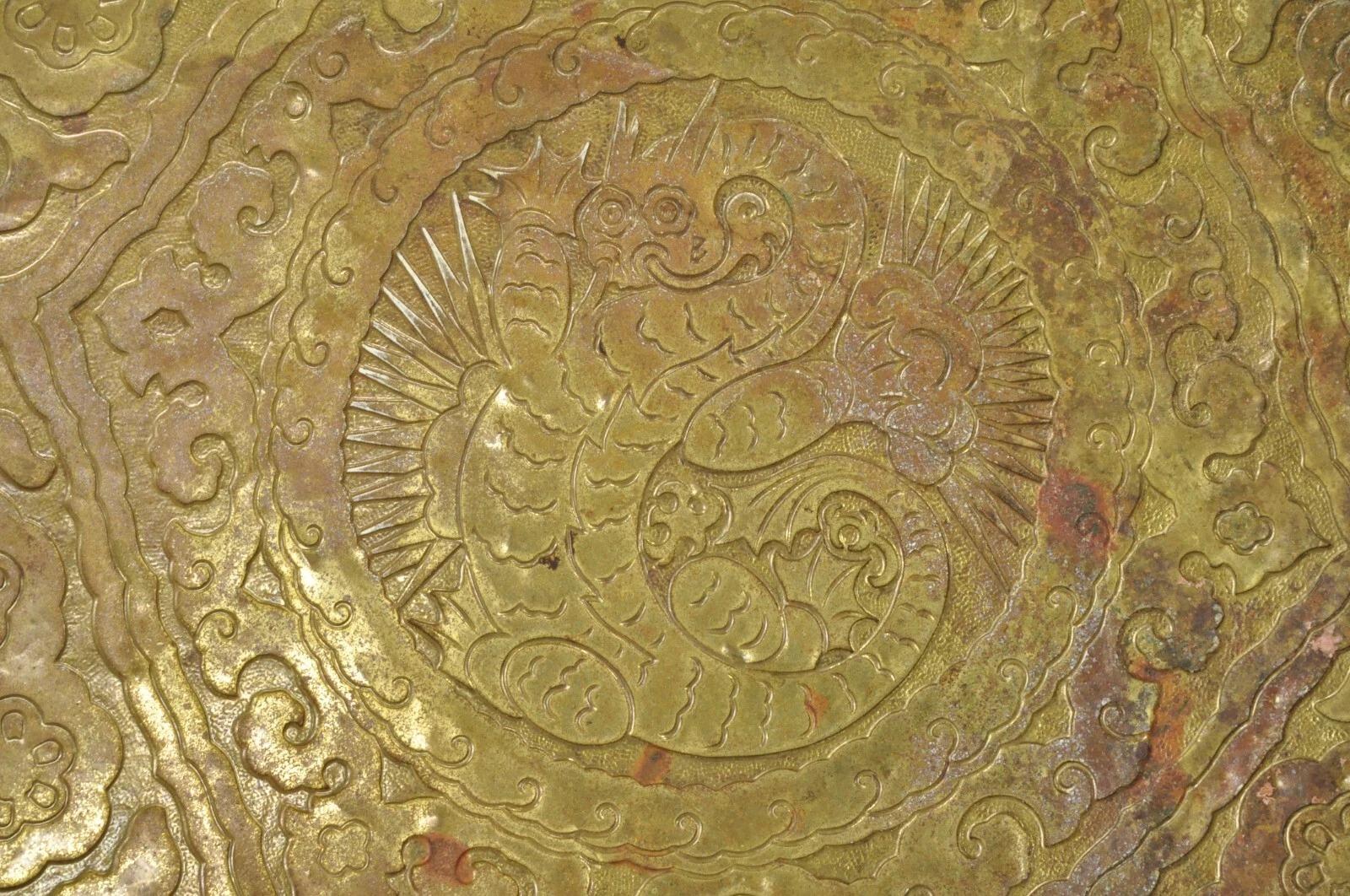 Antique Chinoiserie Oak Barley Twist Chinese Brass Dragon Side Table by Ferguson For Sale 2