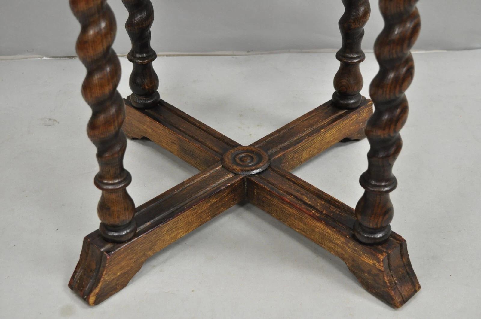 Antique Chinoiserie Oak Barley Twist Chinese Brass Dragon Side Table by Ferguson For Sale 4