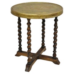 Antique Chinoiserie Oak Barley Twist Chinese Brass Dragon Side Table by Ferguson
