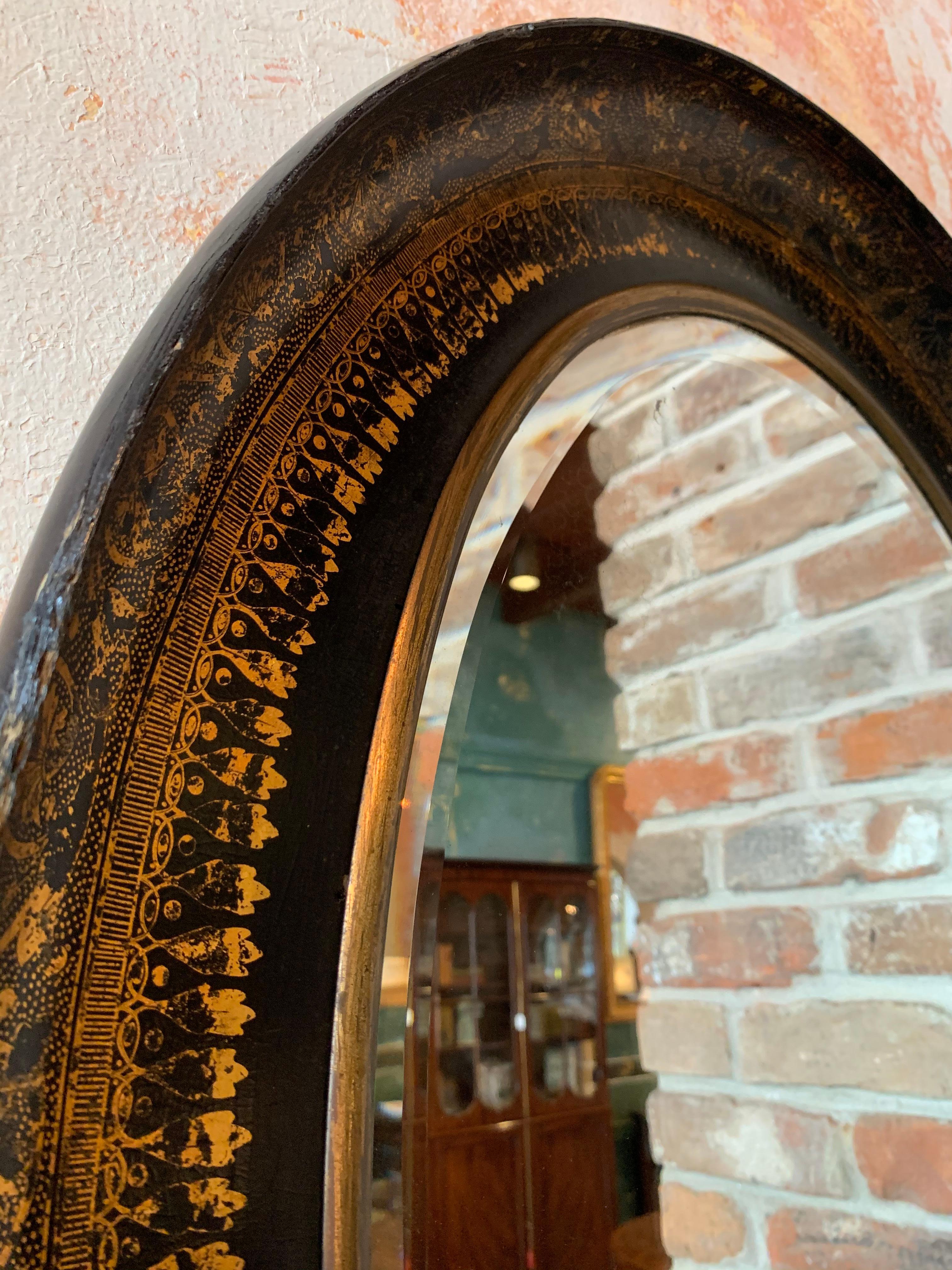 19th Century Antique Chinoiserie Oval Mirror For Sale