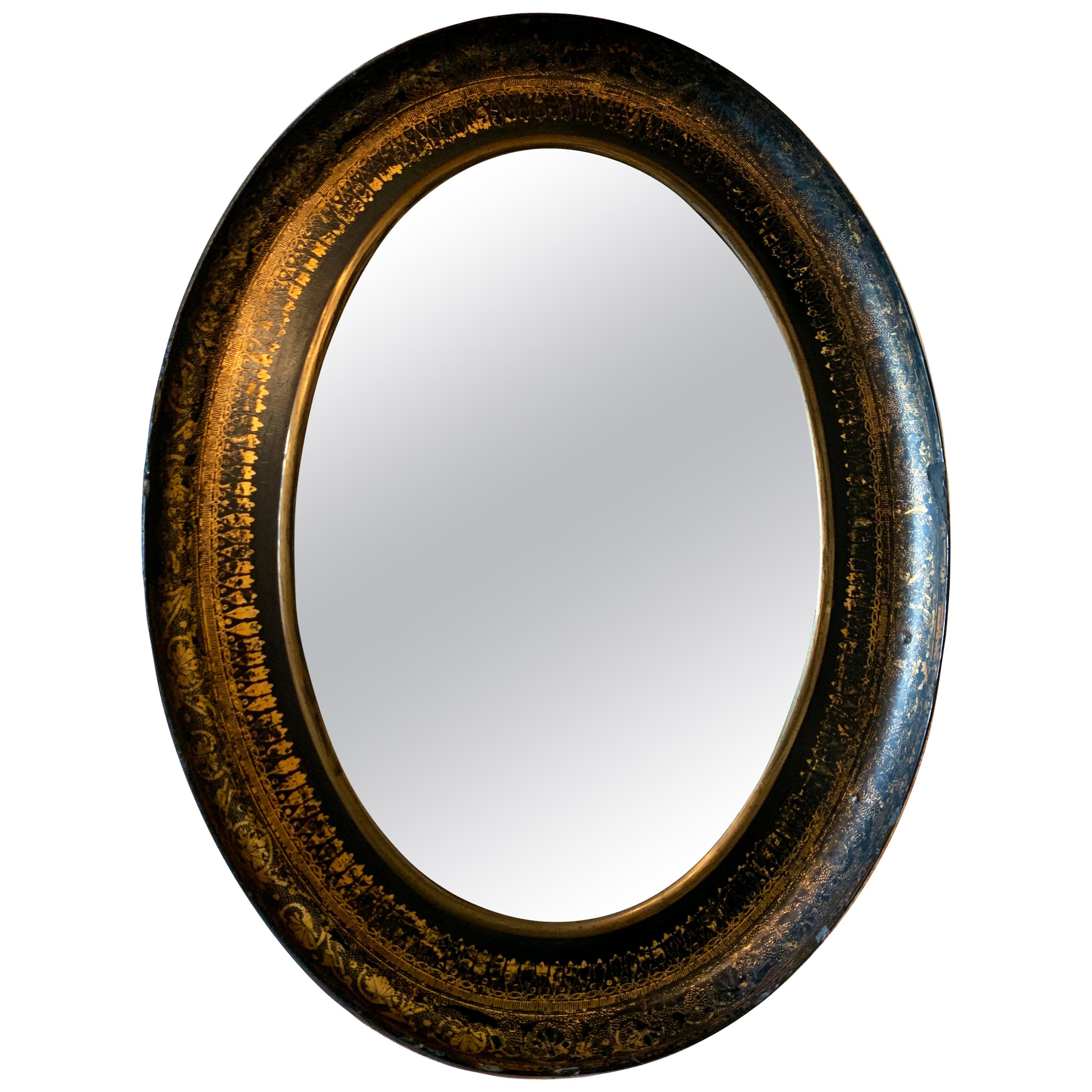 Antique Chinoiserie Oval Mirror For Sale