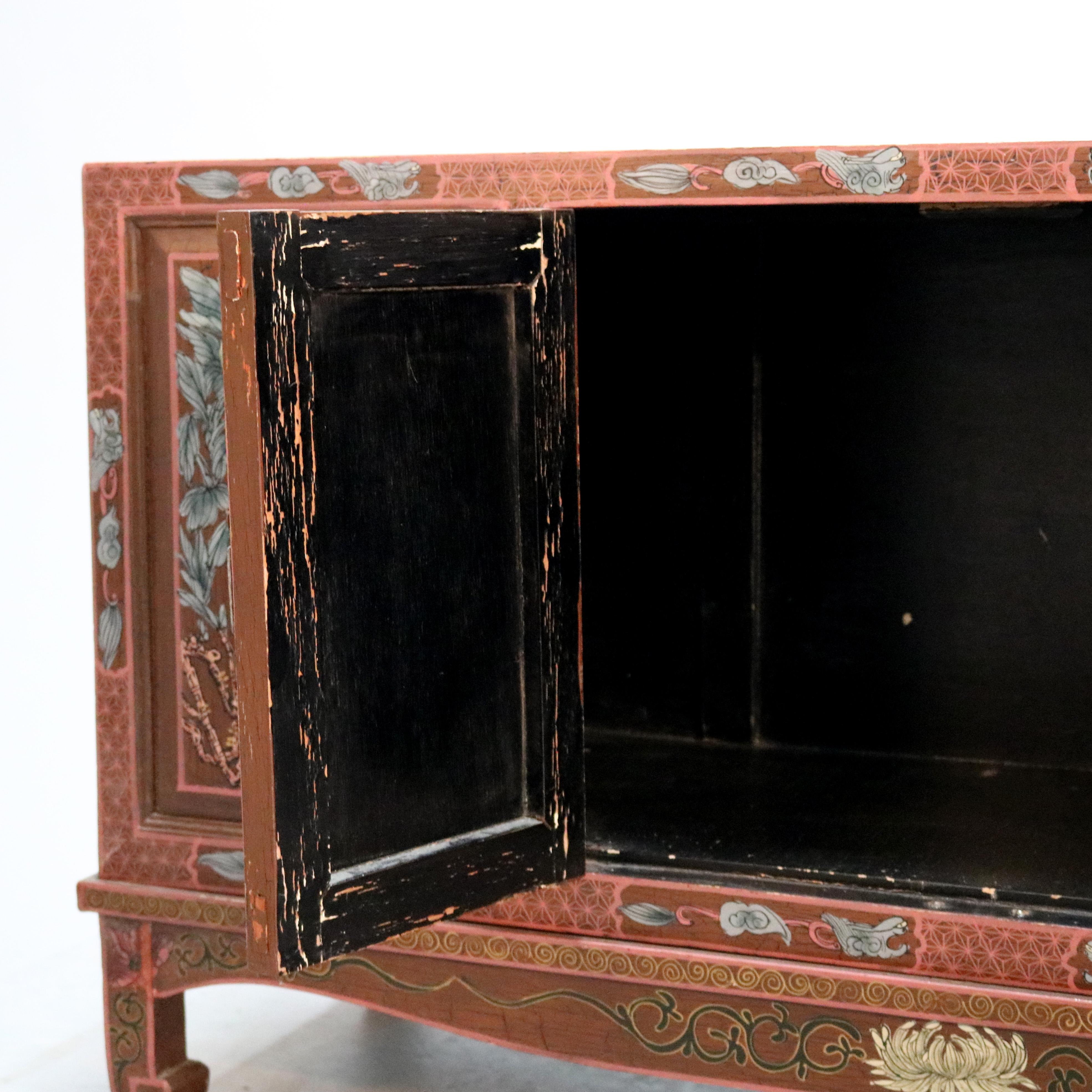 Antique Chinoiserie Paint Decorated Credenza Cabinet, 20th Century 4