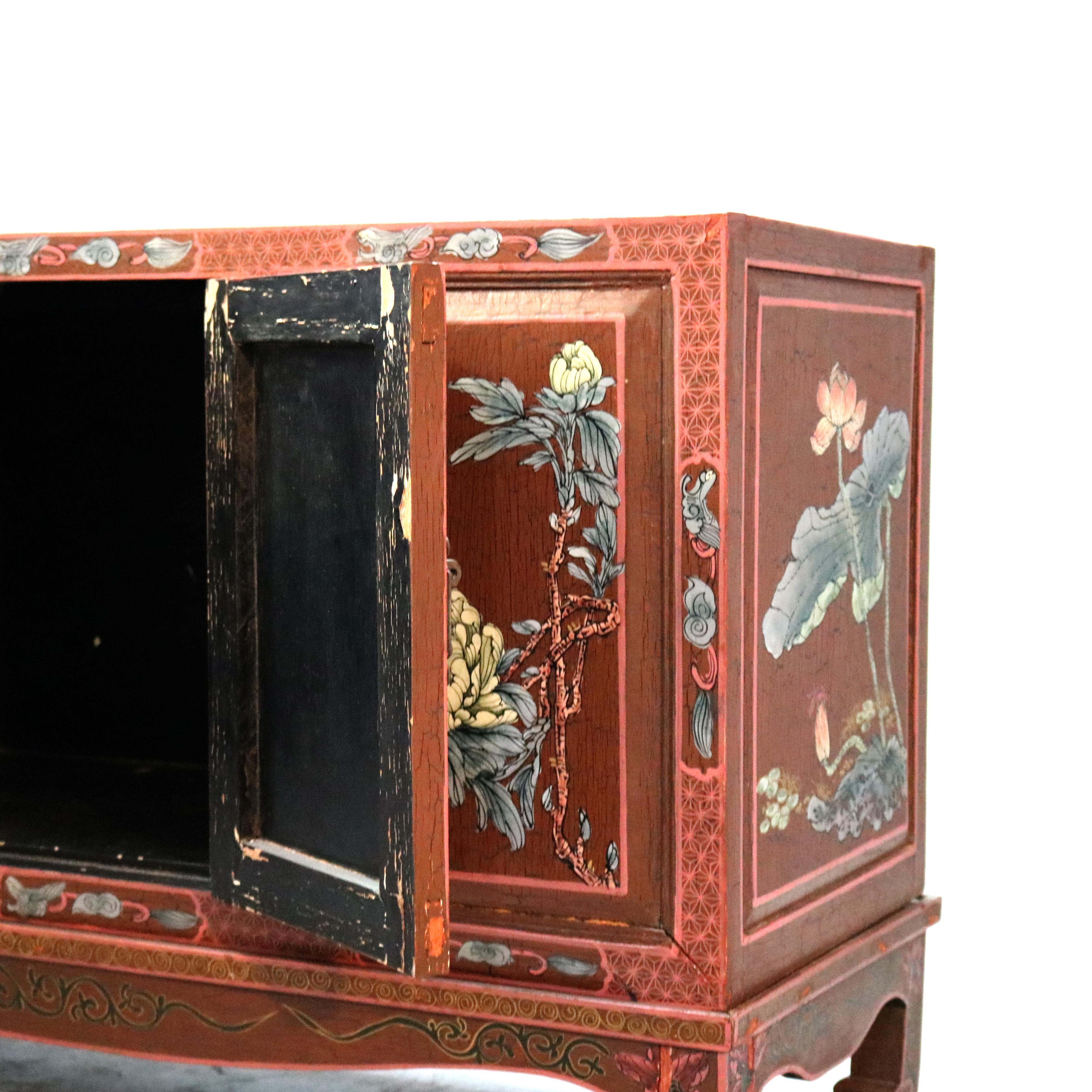 Antique Chinoiserie Paint Decorated Credenza Cabinet, 20th Century 6