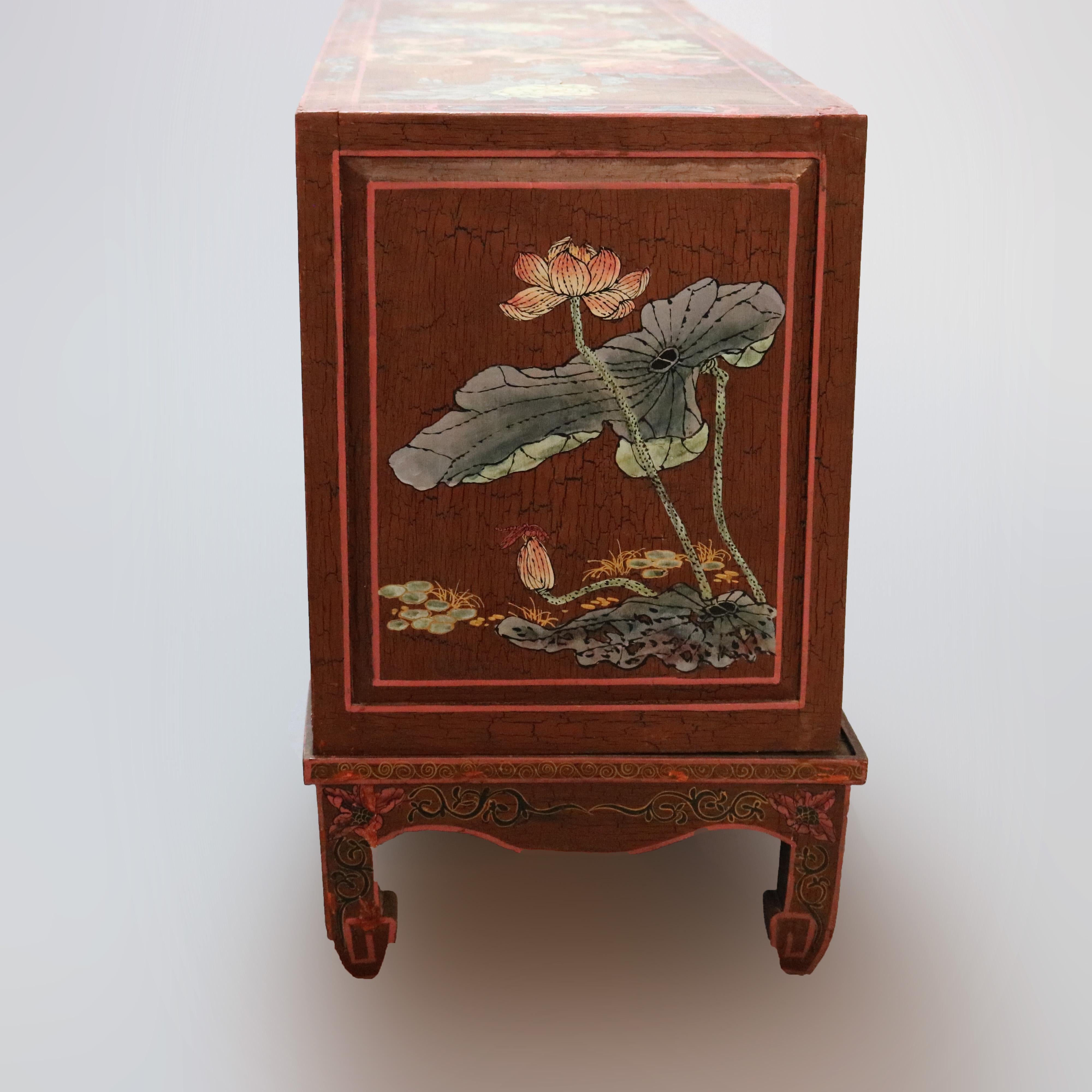 Antique Chinoiserie Paint Decorated Credenza Cabinet, 20th Century 9