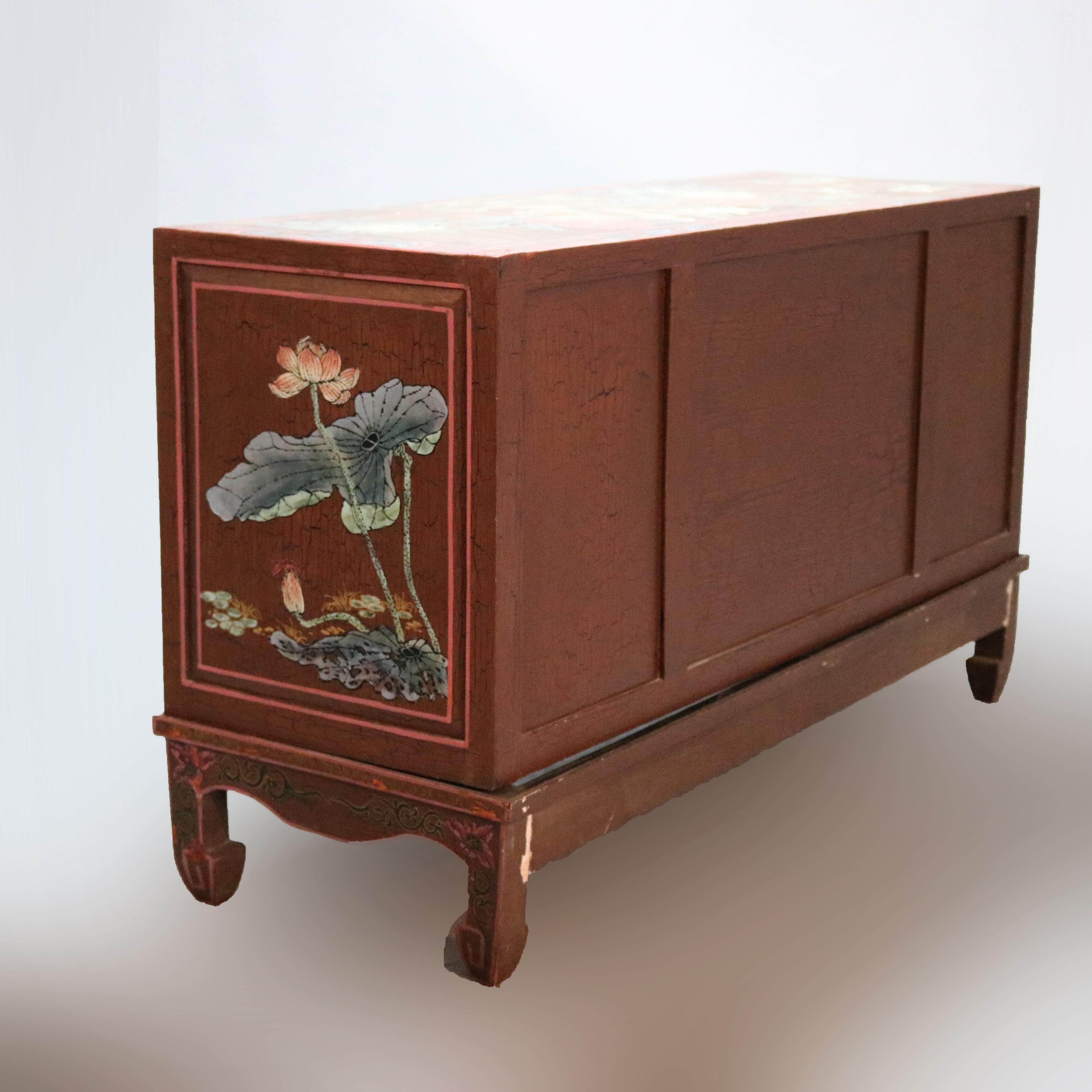 Antique Chinoiserie Paint Decorated Credenza Cabinet, 20th Century 10