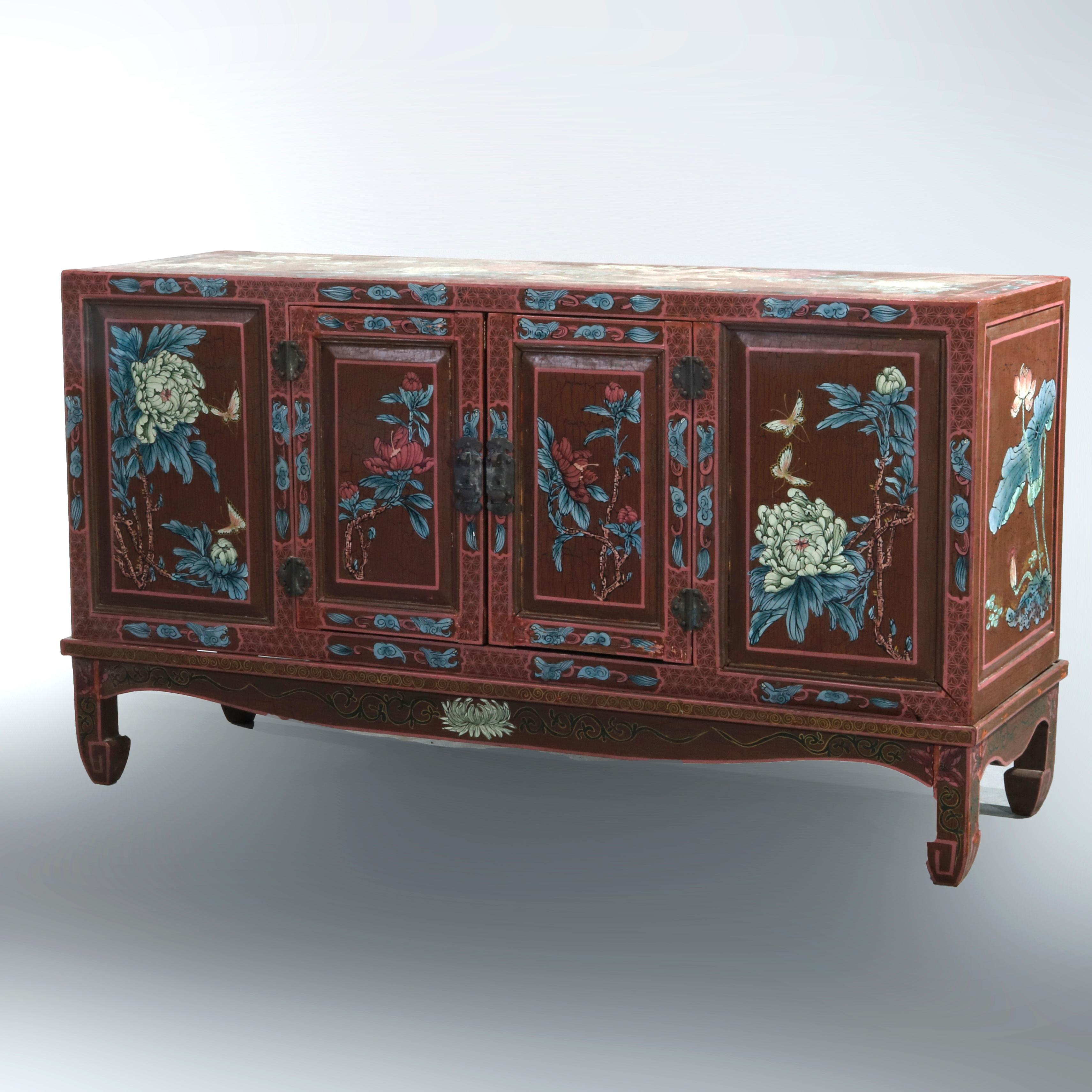 Antique Chinoiserie Paint Decorated Credenza Cabinet, 20th Century 11