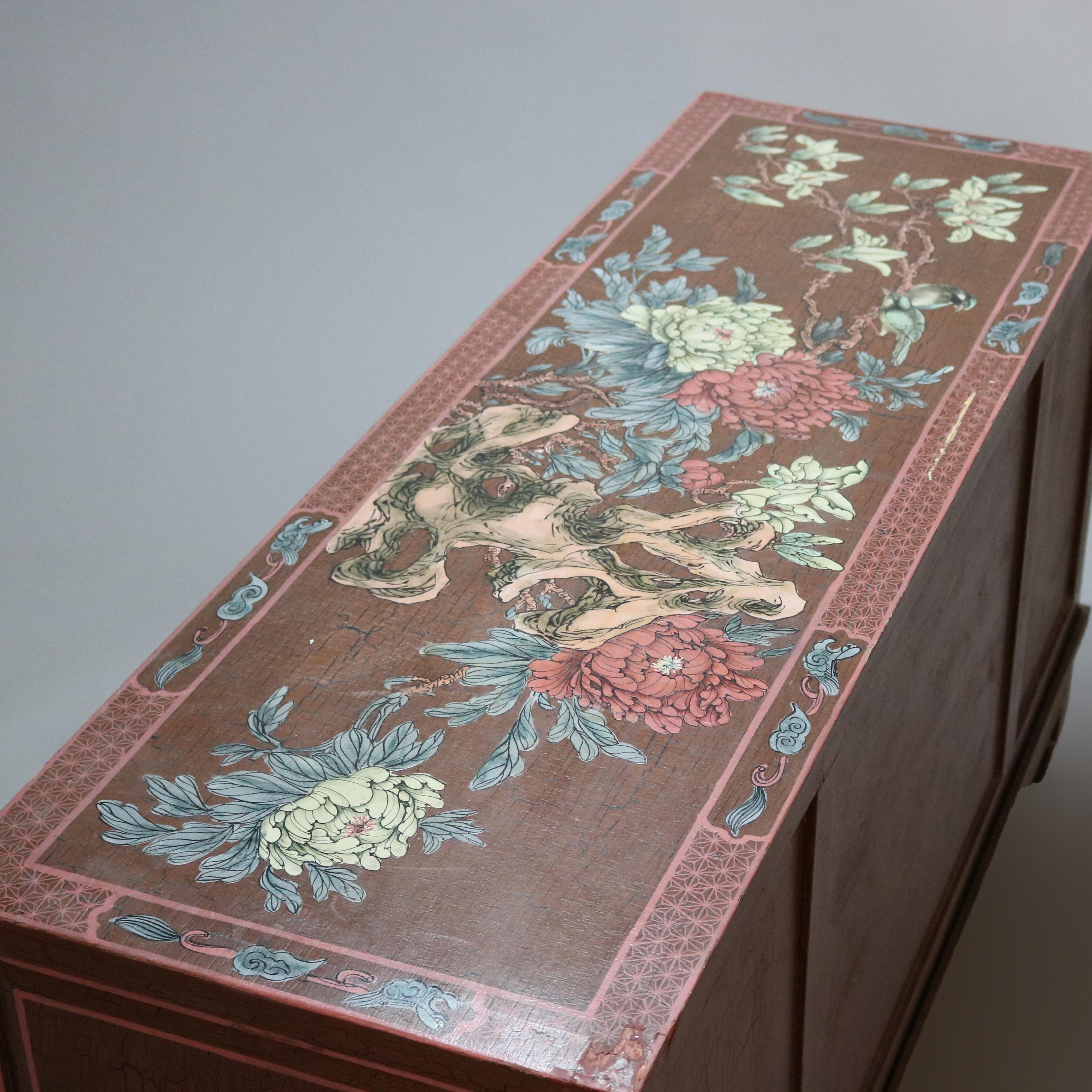 Antique Chinoiserie Paint Decorated Credenza Cabinet, 20th Century 1