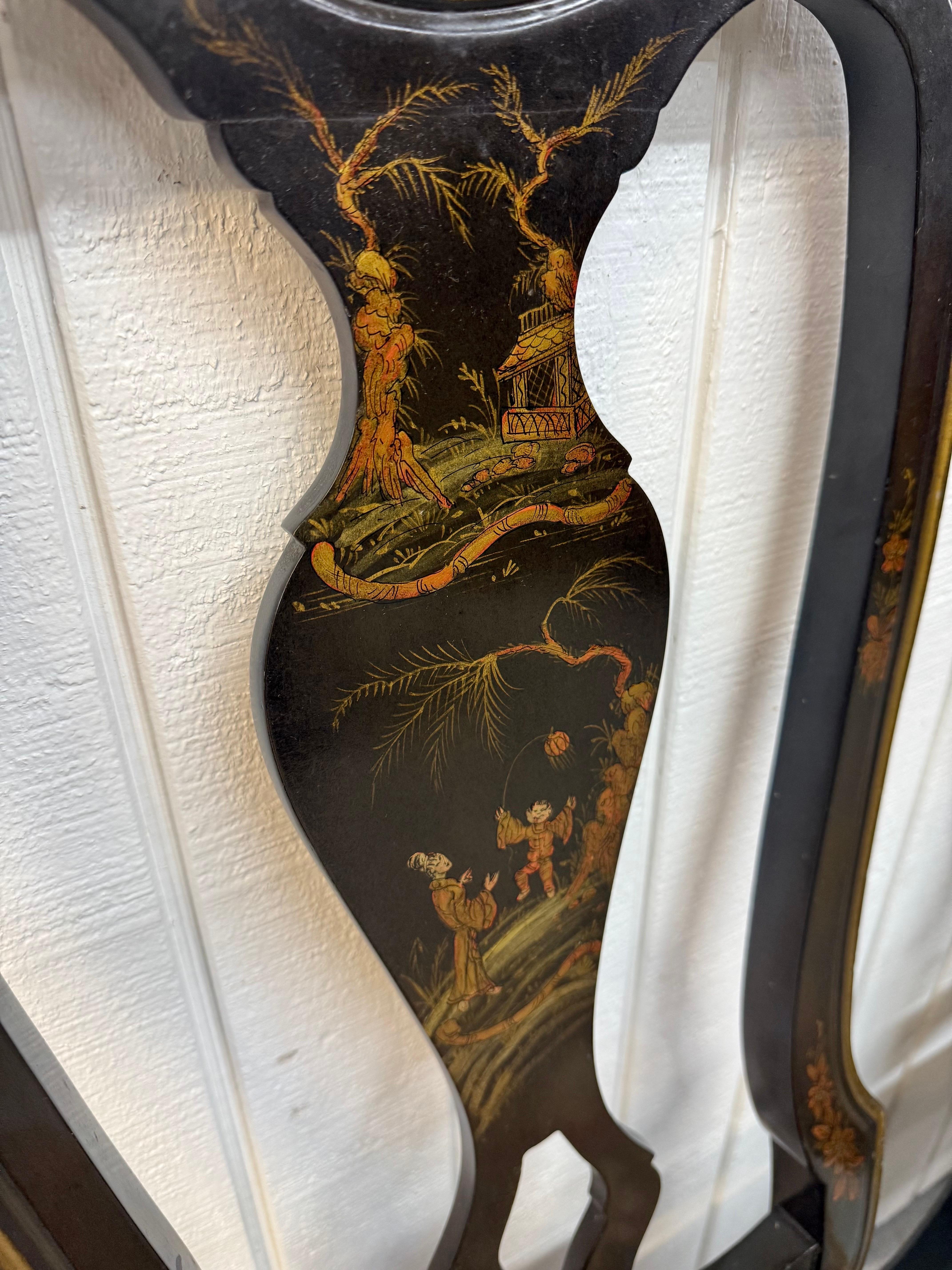 Antike Chinoiserie Farbe dekoriert Esszimmerstühle - Satz von 6 im Angebot 5