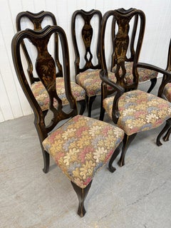 Antique Chinoiserie Paint Decorated Dining Chairs - Set of 6