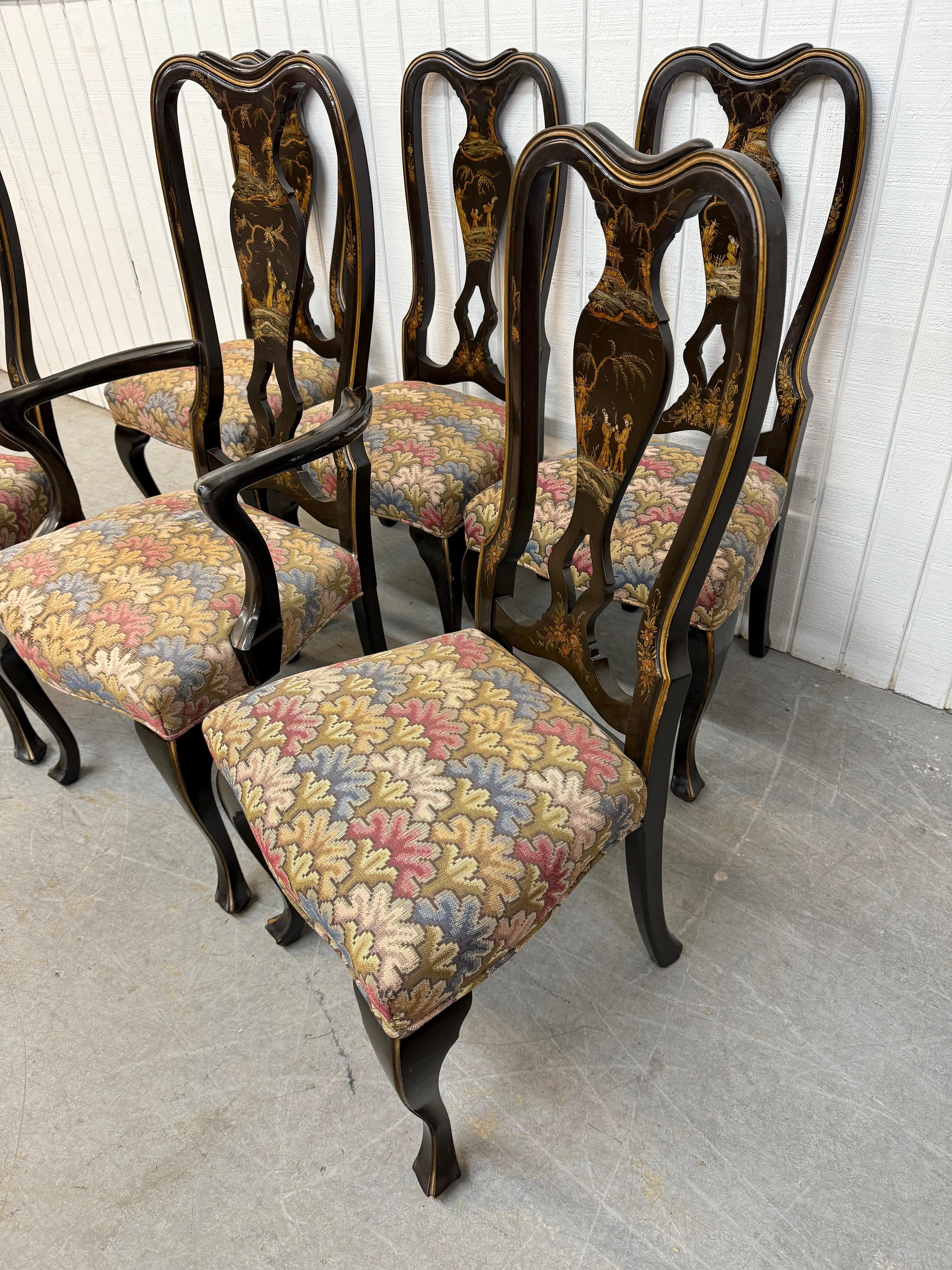 Antike Chinoiserie Farbe dekoriert Esszimmerstühle - Satz von 6 (amerikanisch) im Angebot