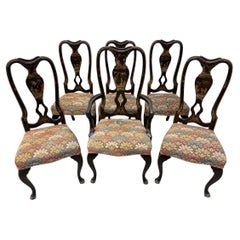 Chaises de salle à manger anciennes décorées à la peinture Chinoiserie - Lot de 6