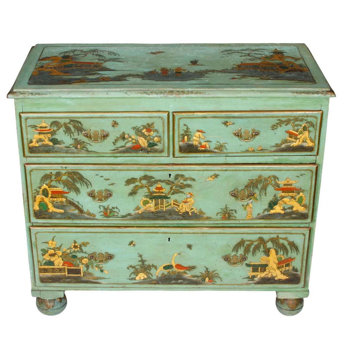 Antique Chinoiserie Painted Chest with Gilt Detail