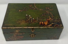 Antike antike Chinoiserie-Schmuckkästchen aus bemaltem Holz