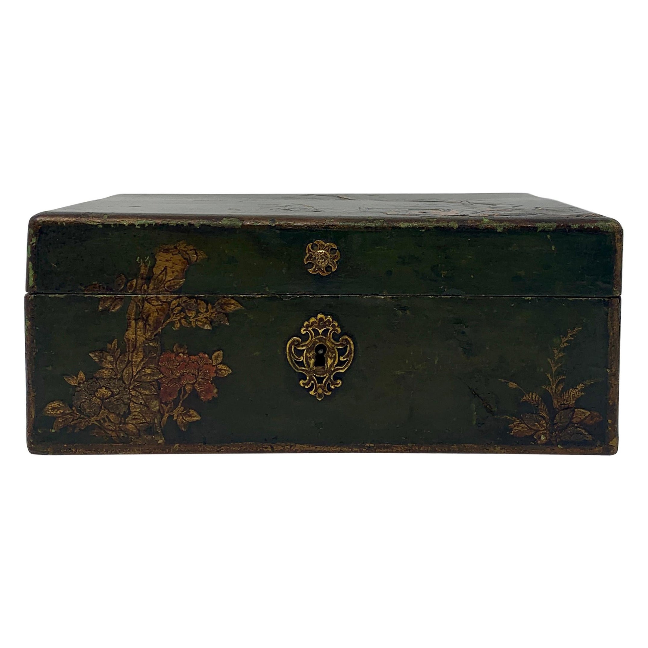 Antike antike Chinoiserie-Schmuckkästchen aus bemaltem Holz