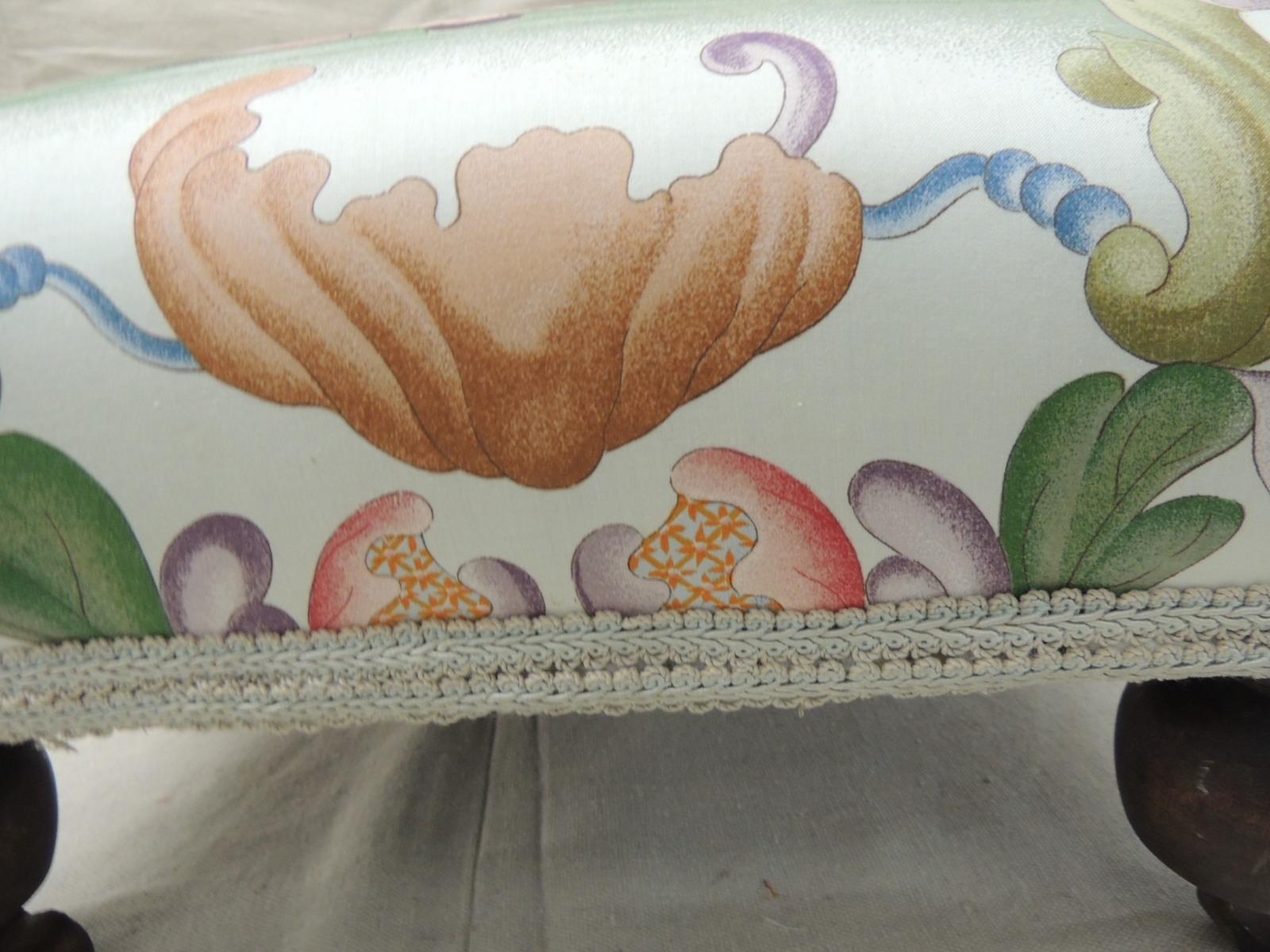 Antique Chinoiserie Printed Textile Square Ottoman In Good Condition In Oakland Park, FL
