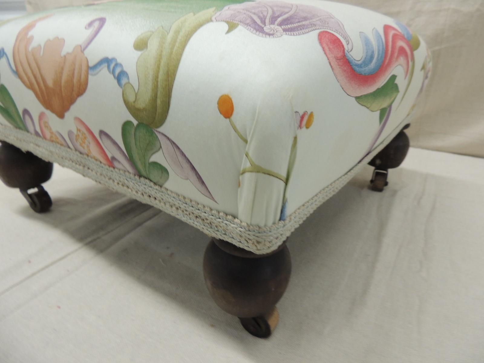 Mid-20th Century Antique Chinoiserie Printed Textile Square Ottoman