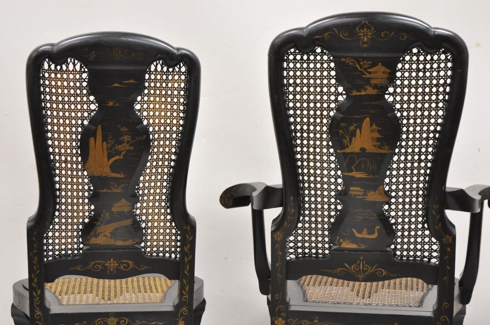 Antike Chinoiserie Queen Anne-Esszimmerstühle aus handbemaltem, geblümtem Schilfrohr, 4er-Set im Angebot 5