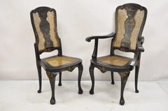 Chaises de salle à manger de style Queen Anne, de style chinoiserie, peintes à la main avec des motifs floraux sur le cannage - Lot de 4