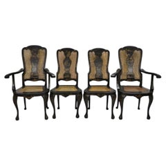 Chaises de salle à manger de style Queen Anne, de style chinoiserie, peintes à la main avec des motifs floraux sur le cannage - Lot de 4