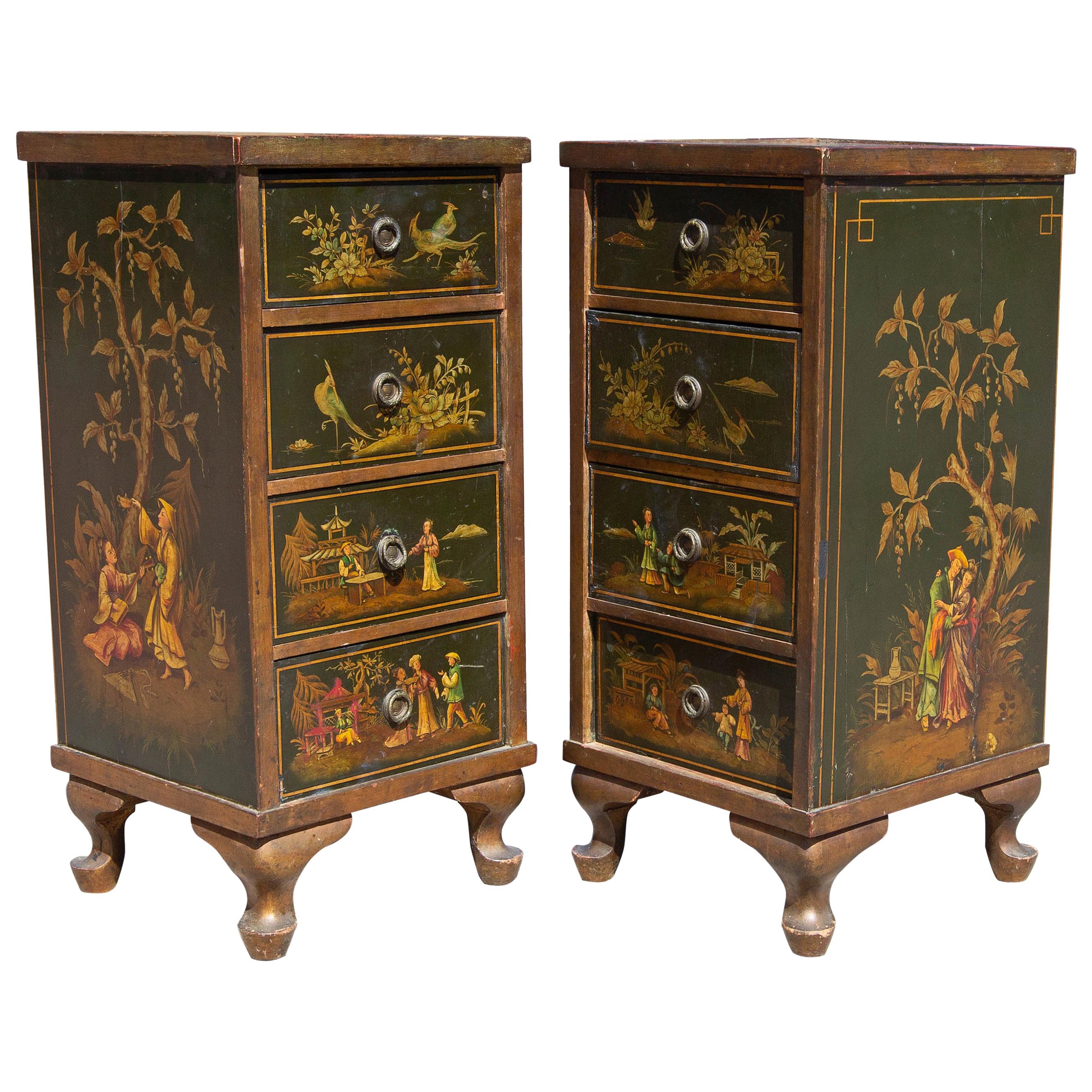 Antique Chinoiserie Side Cabinet Tables, a Pair