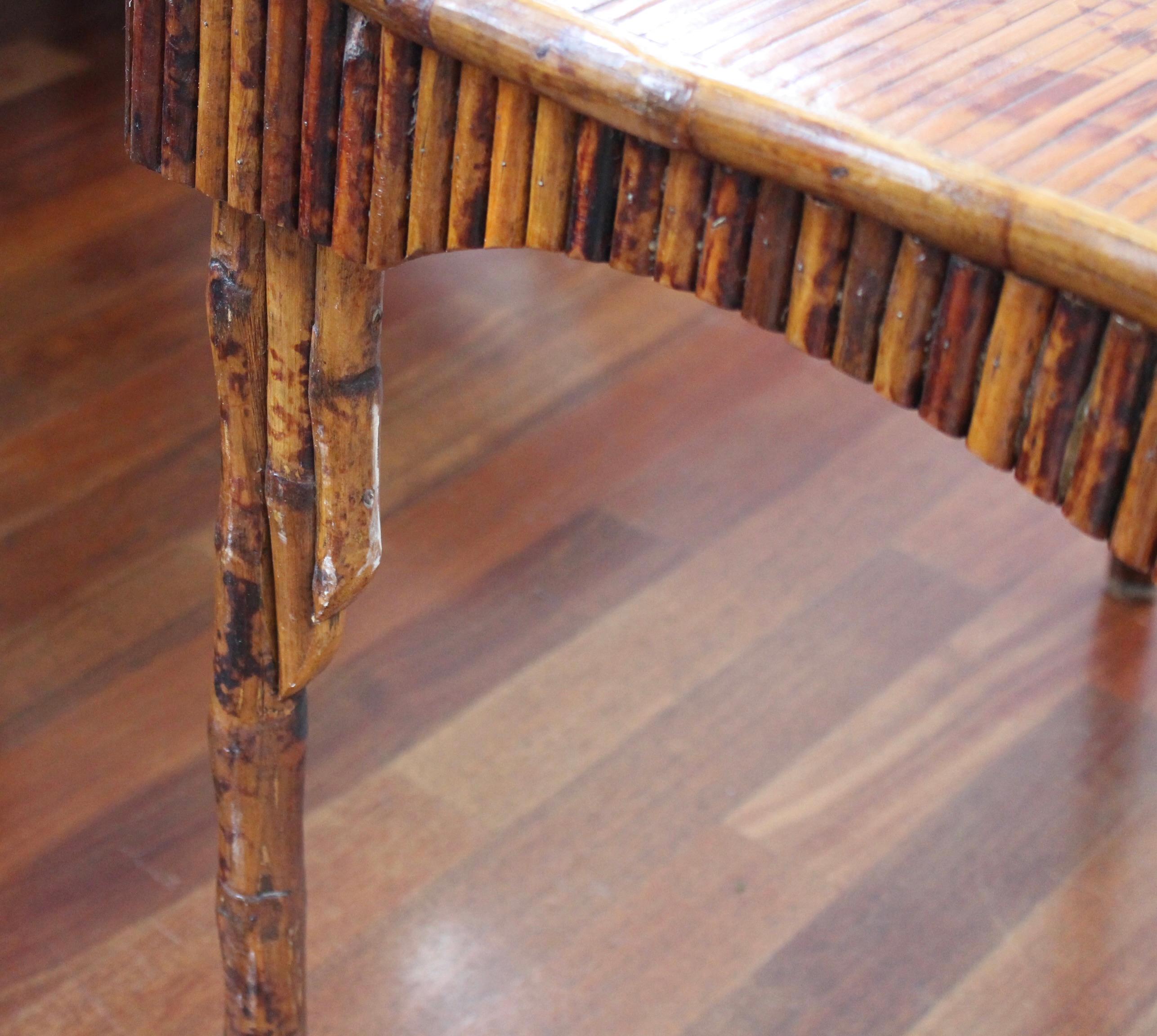 Antique Chinoiserie Style Bamboo Rattan Card Table (circa 1910) For Sale 5