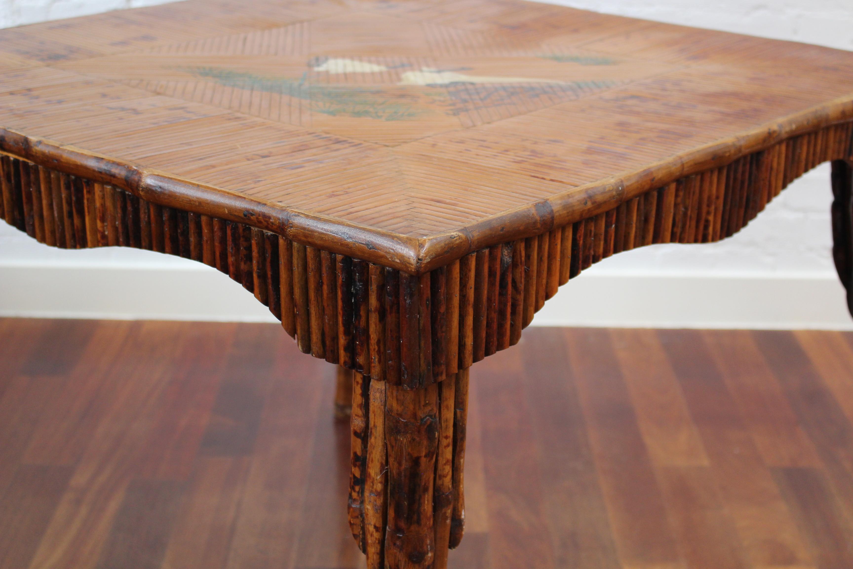 Antique Chinoiserie Style Bamboo Rattan Card Table (circa 1910) For Sale 6