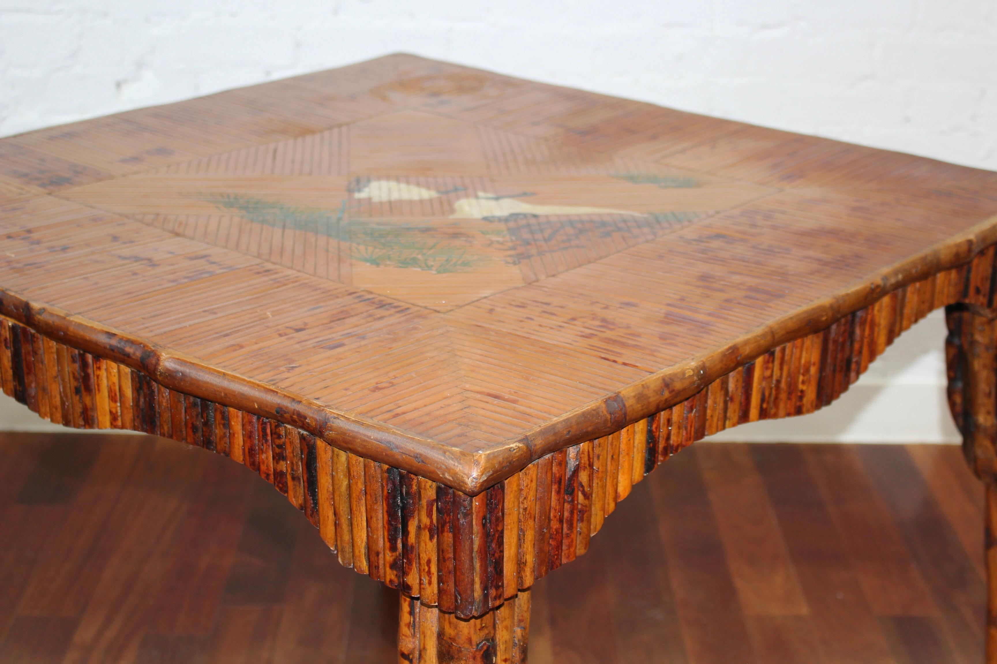 Antique Chinoiserie Style Bamboo Rattan Card Table (circa 1910) For Sale 7