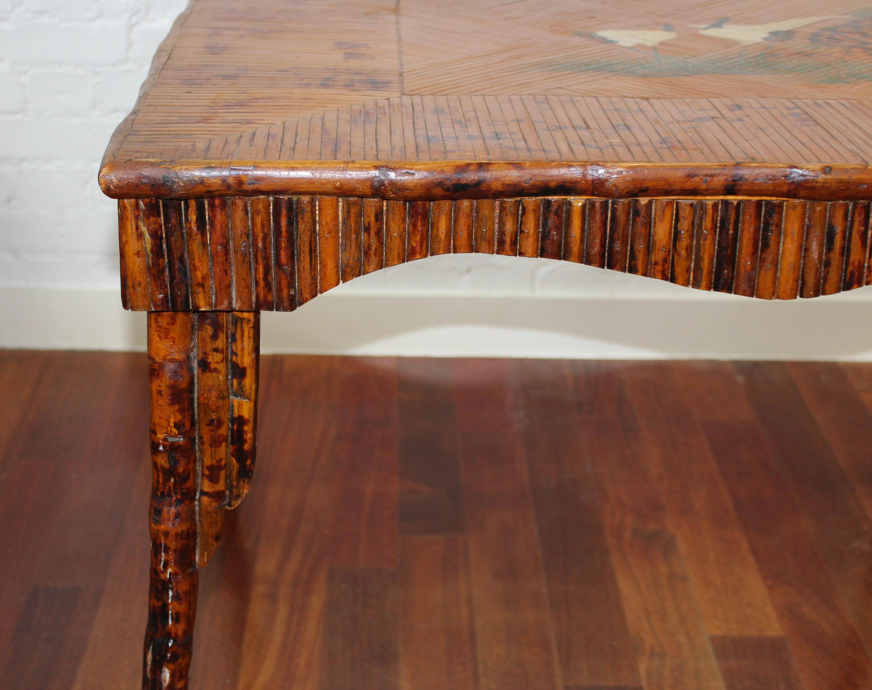Antique Chinoiserie Style Bamboo Rattan Card Table (circa 1910) For Sale 9