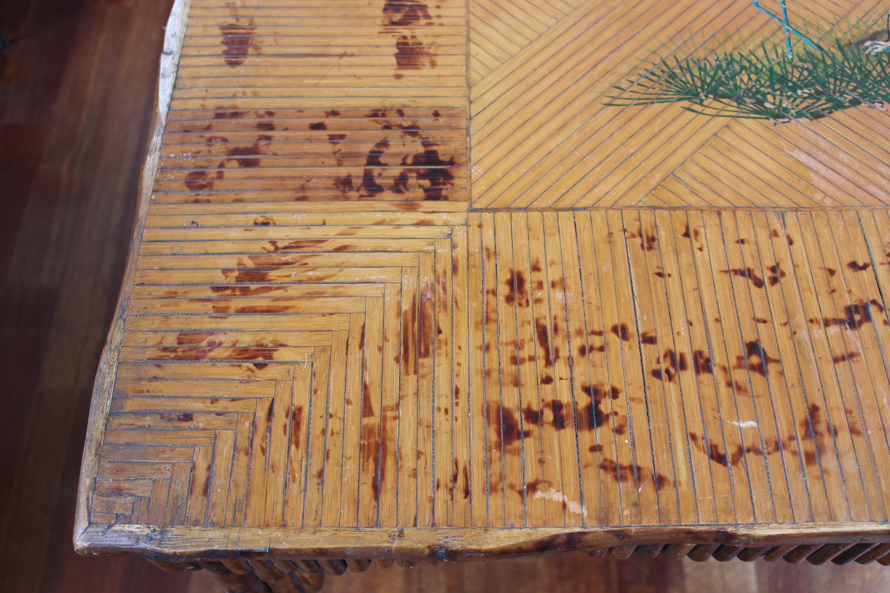 Antique Chinoiserie Style Bamboo Rattan Card Table (circa 1910) For Sale 12