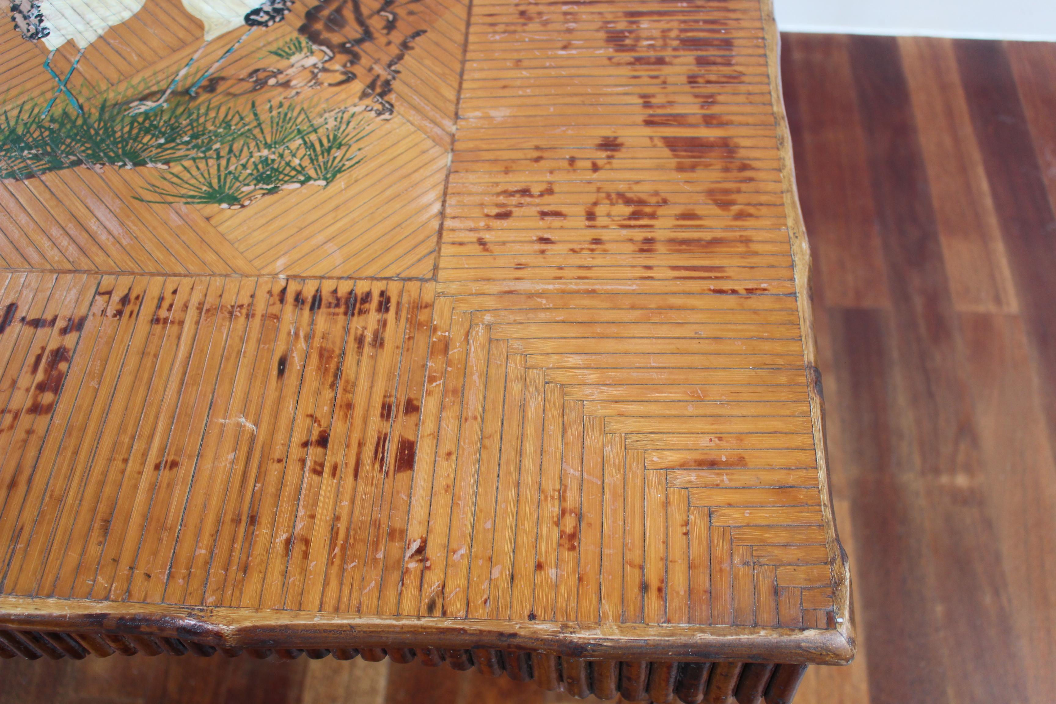 Antique Chinoiserie Style Bamboo Rattan Card Table (circa 1910) For Sale 13