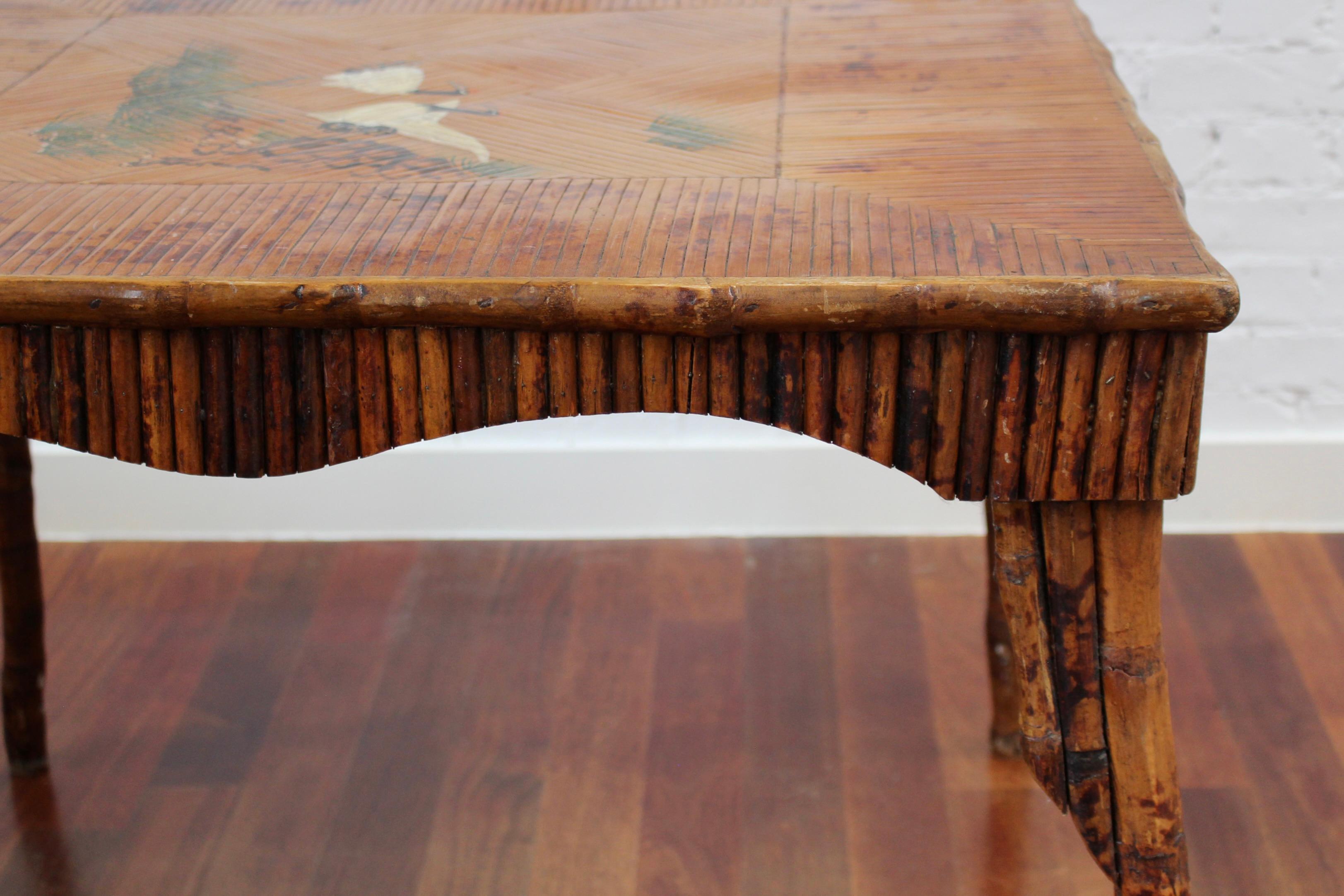 Antique Chinoiserie Style Bamboo Rattan Card Table (circa 1910) For Sale 2