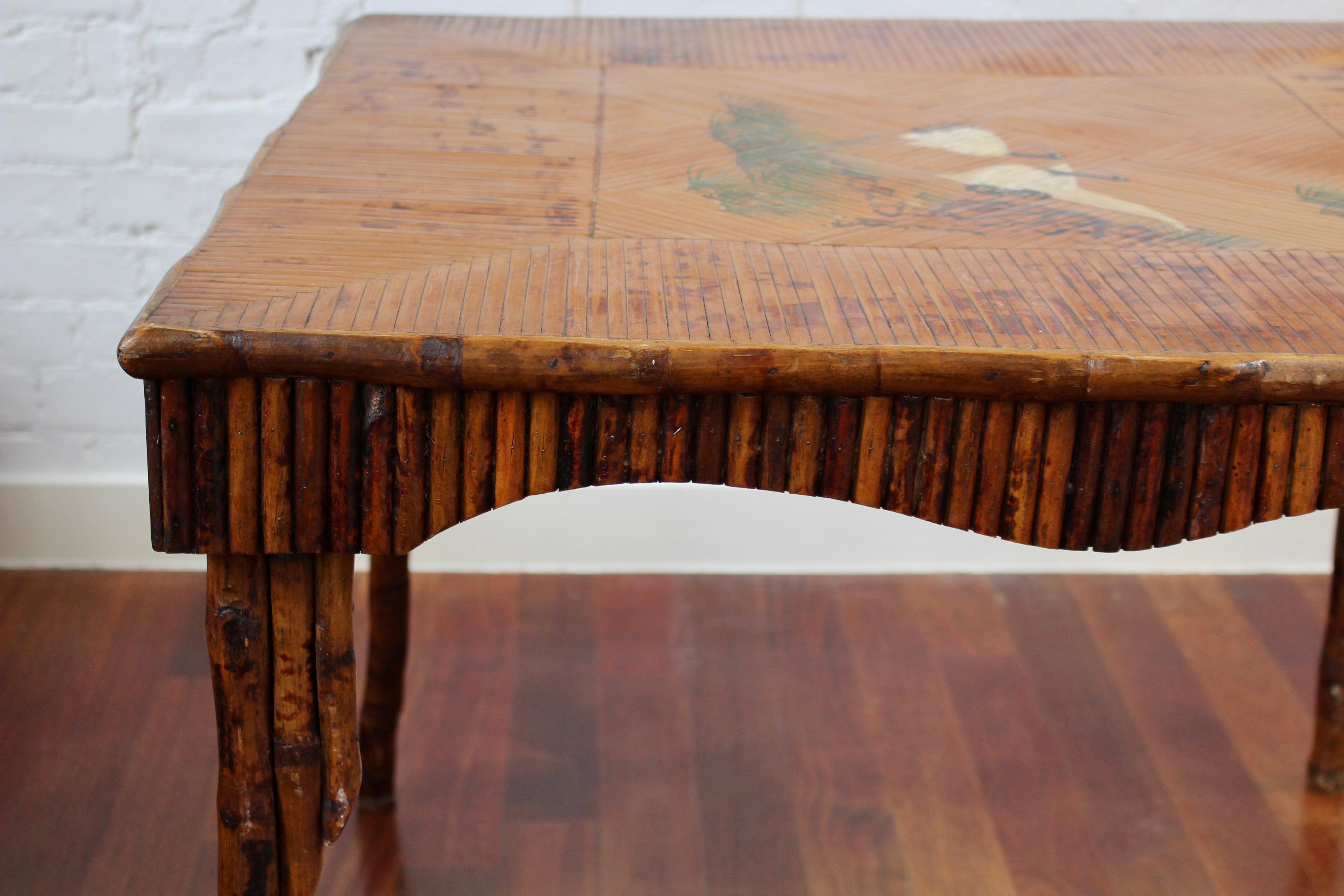 Antique Chinoiserie Style Bamboo Rattan Card Table (circa 1910) For Sale 3