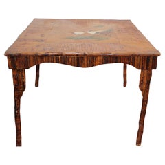Antique Chinoiserie Style Bamboo Rattan Card Table (circa 1910)