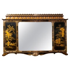 Antique Mirror in lacca nera in stile Chinoiserie, circa 1900-1920