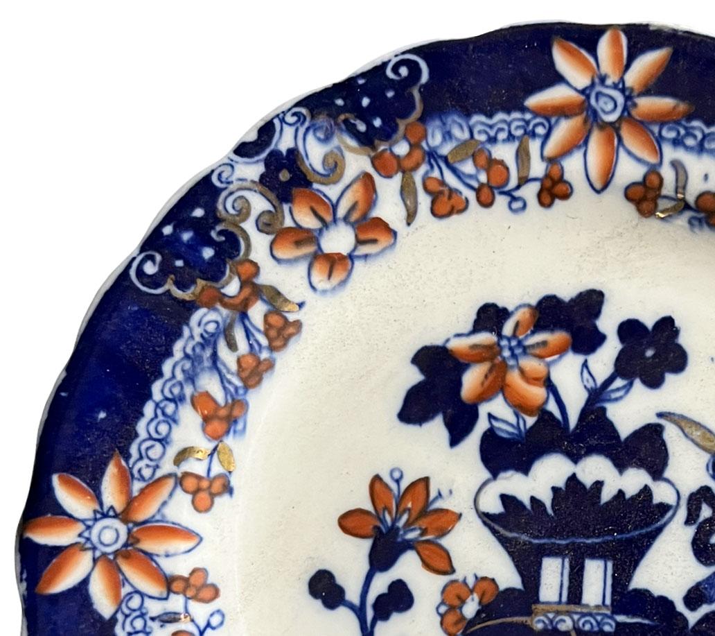 English Antique Chinoiserie Style Flow-Blue Plate For Sale