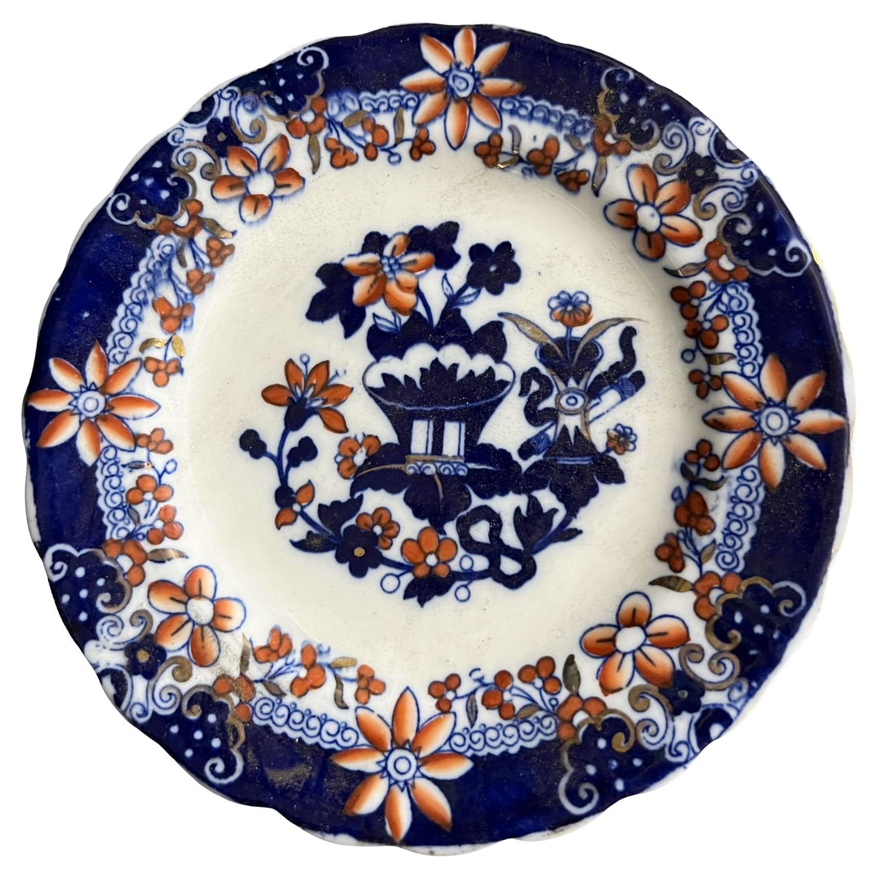 Antique Chinoiserie Style Flow-Blue Plate For Sale