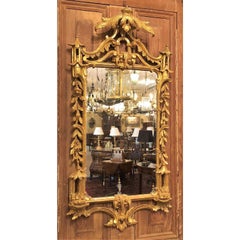 Antique Chinoiserie Style Gilded Carved Wood Mirror, circa 1920-1930