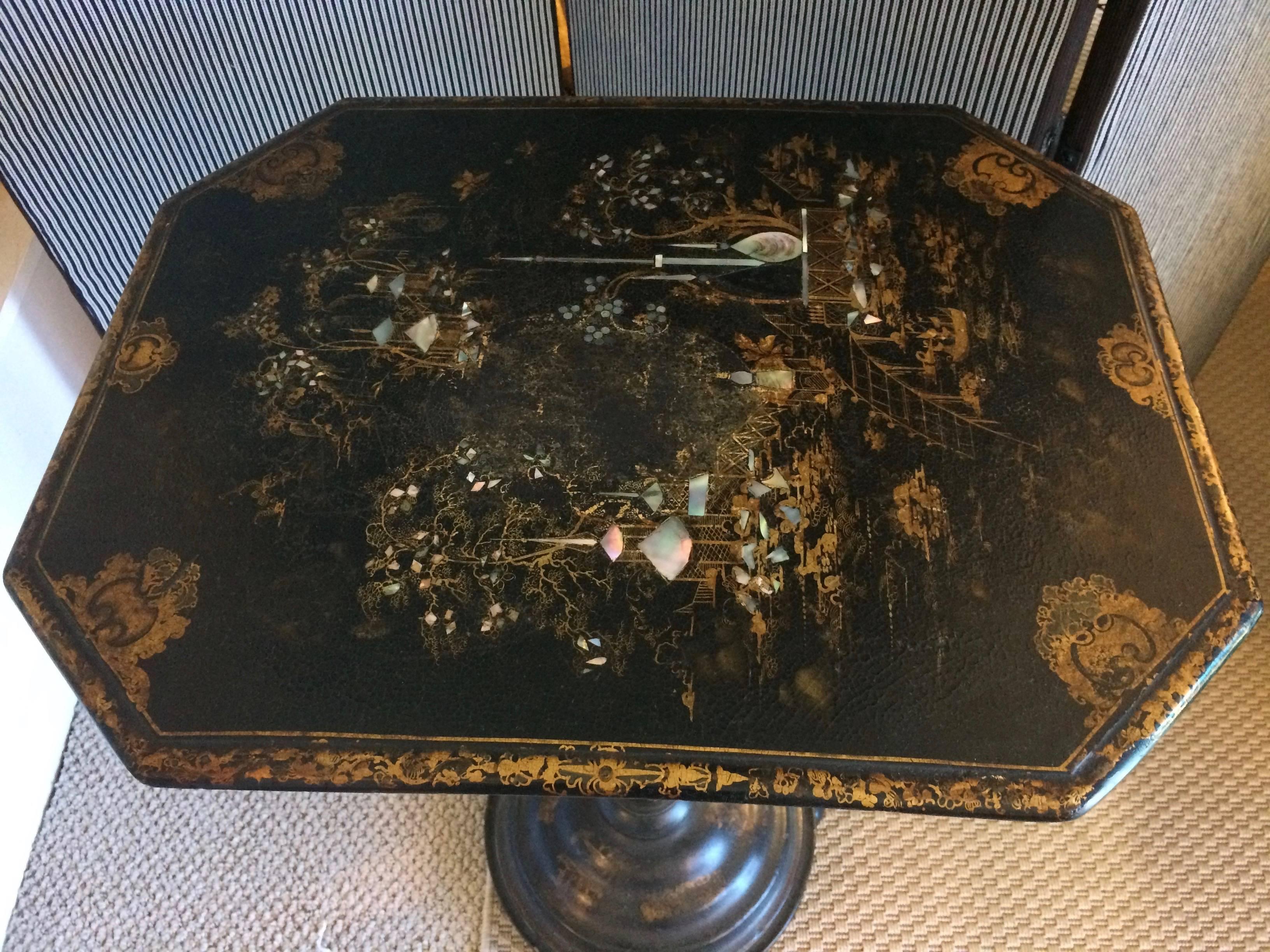 19th Century Antique Chinoiserie Style Table with Mother-of-Pearl Inlay