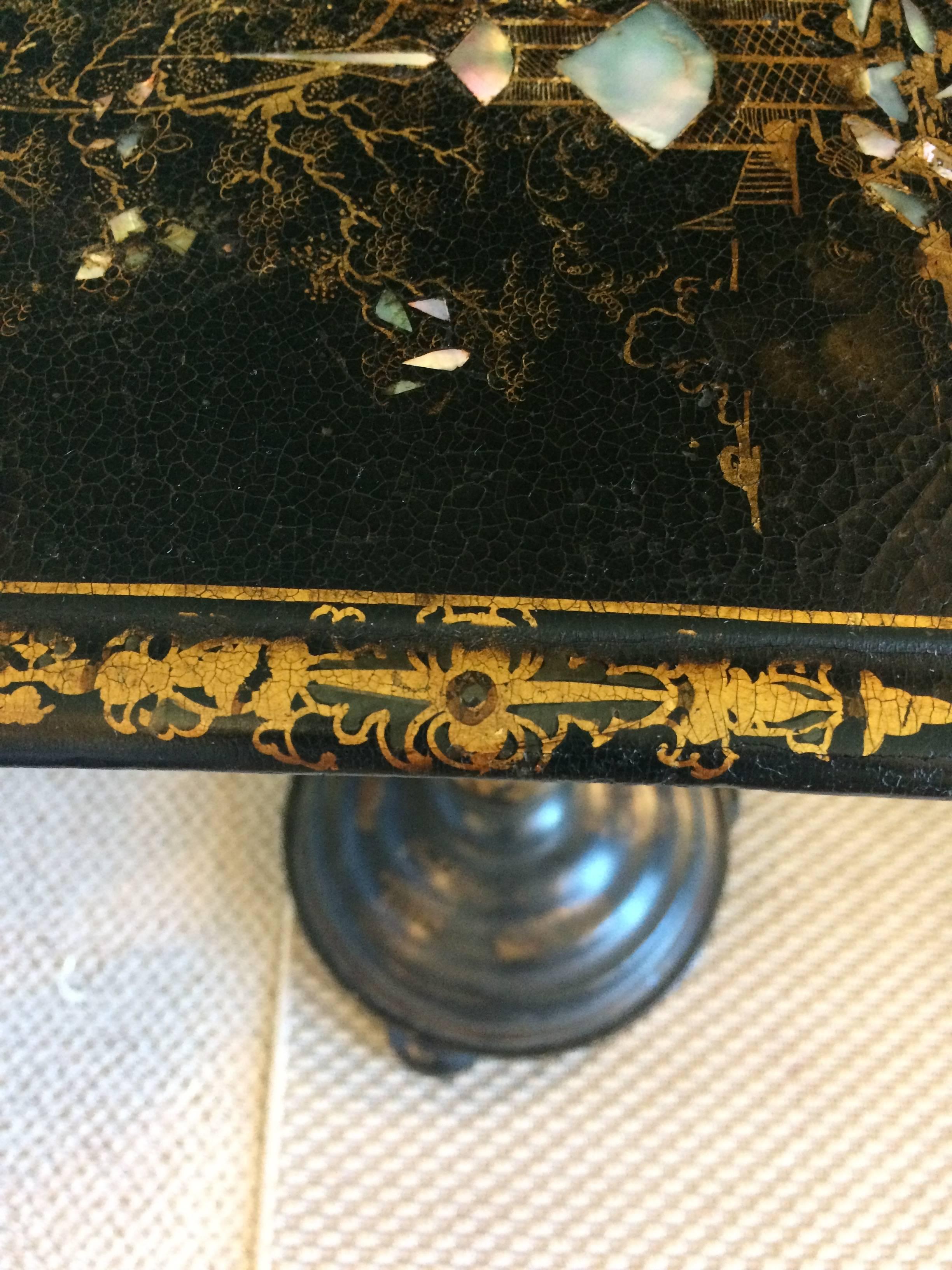 Antique Chinoiserie Style Table with Mother-of-Pearl Inlay 1