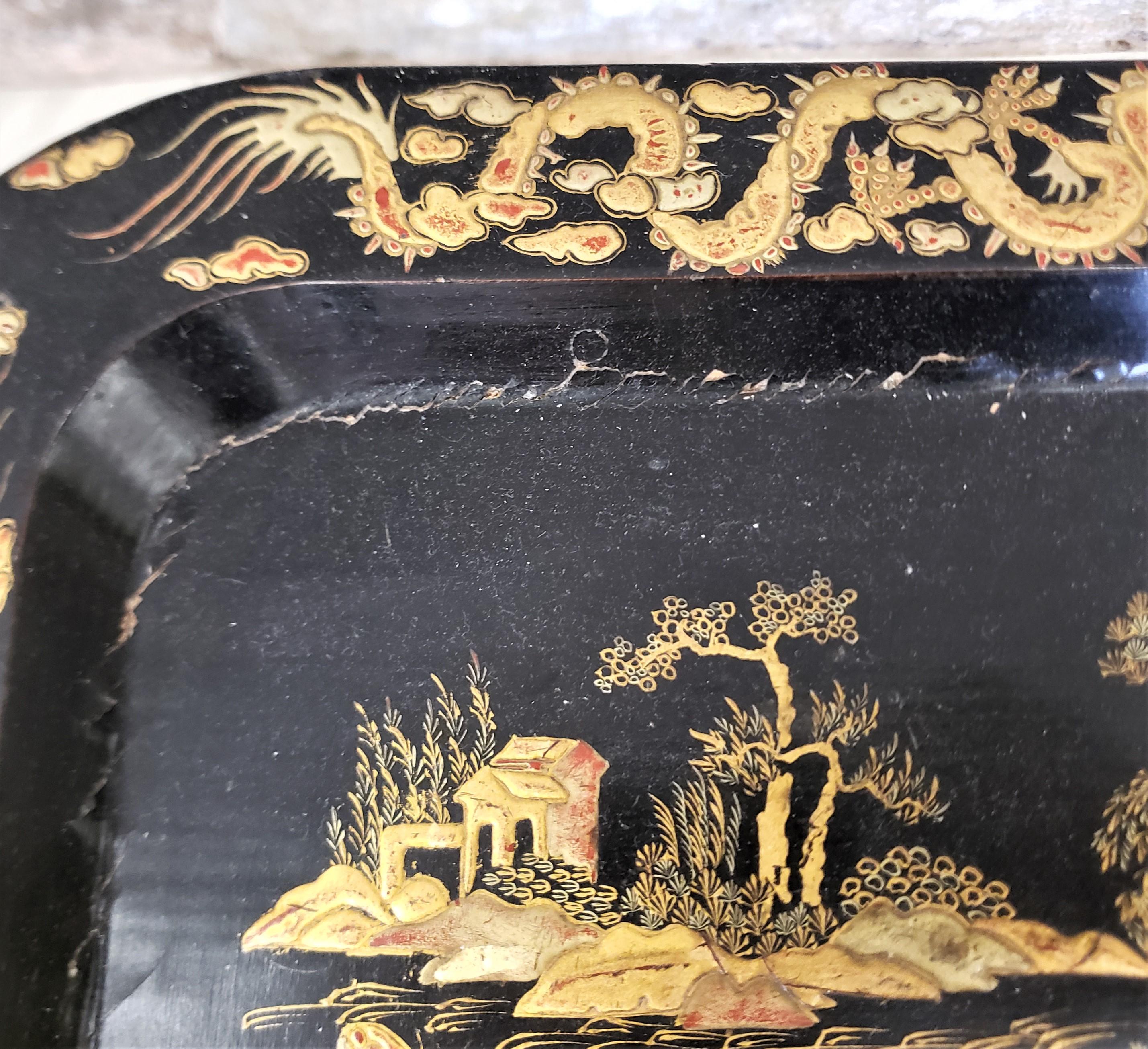 Antique Chinoiserie Stylied English Paper Mache Tray on Stand Accent Side Table 7