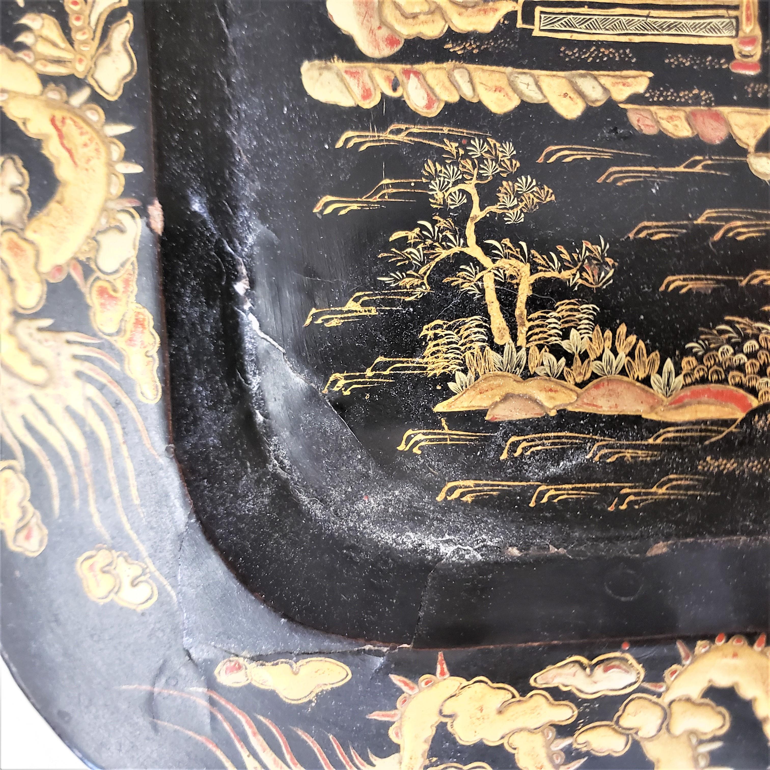 Antique Chinoiserie Stylied English Paper Mache Tray on Stand Accent Side Table 8