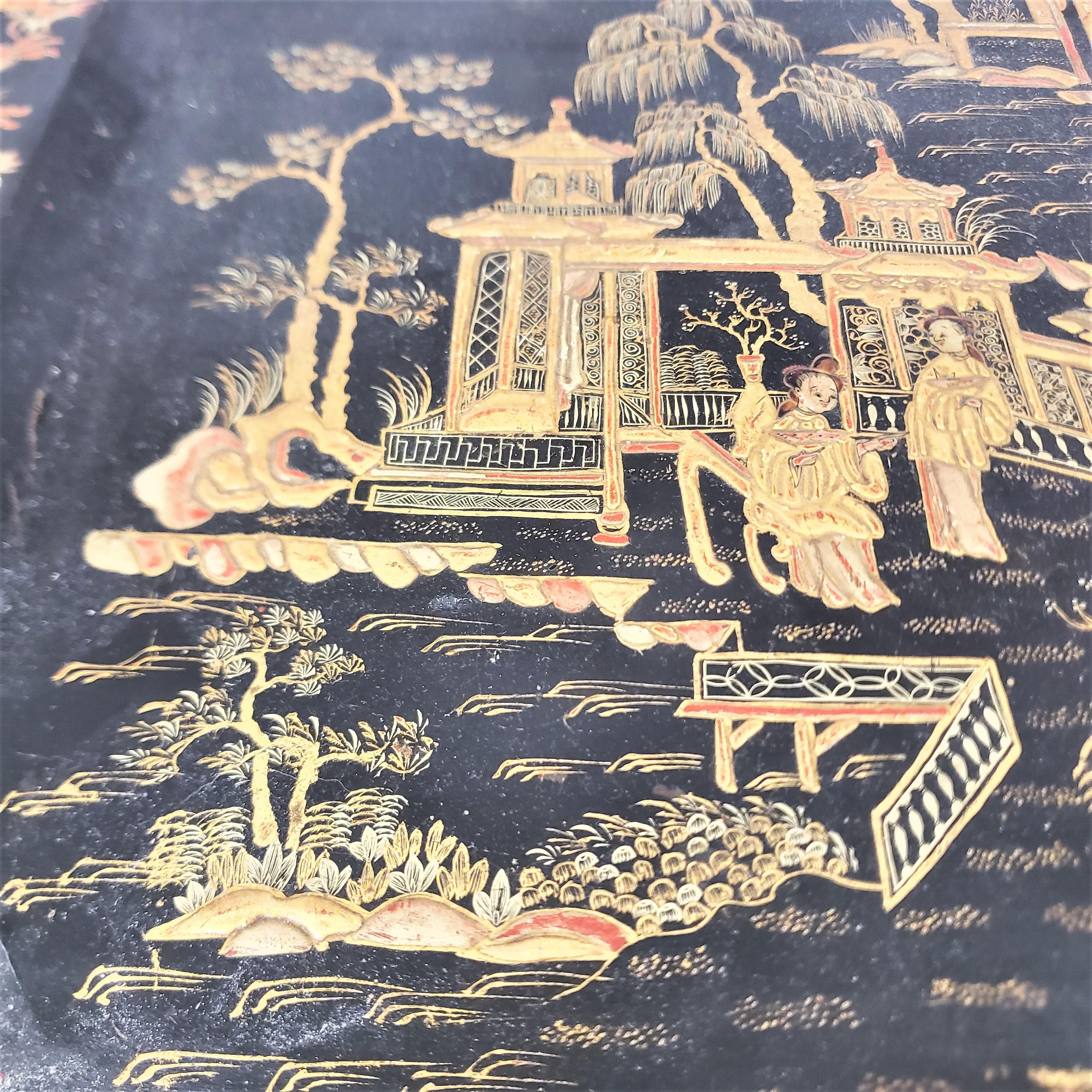 Antique Chinoiserie Stylied English Paper Mache Tray on Stand Accent Side Table 10